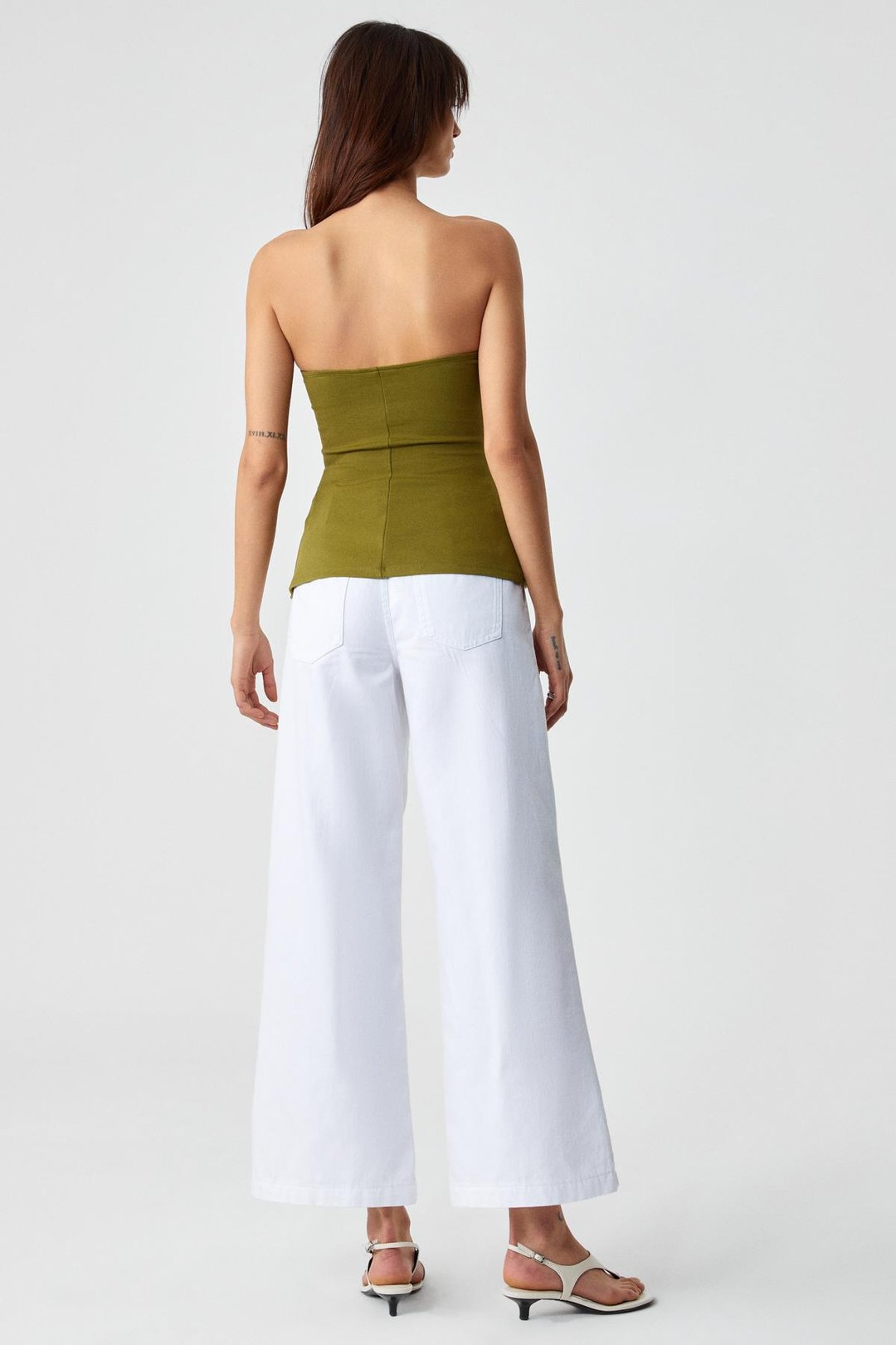 ORIANA Kadın Slim Fit Straplez Yeşil Bluz