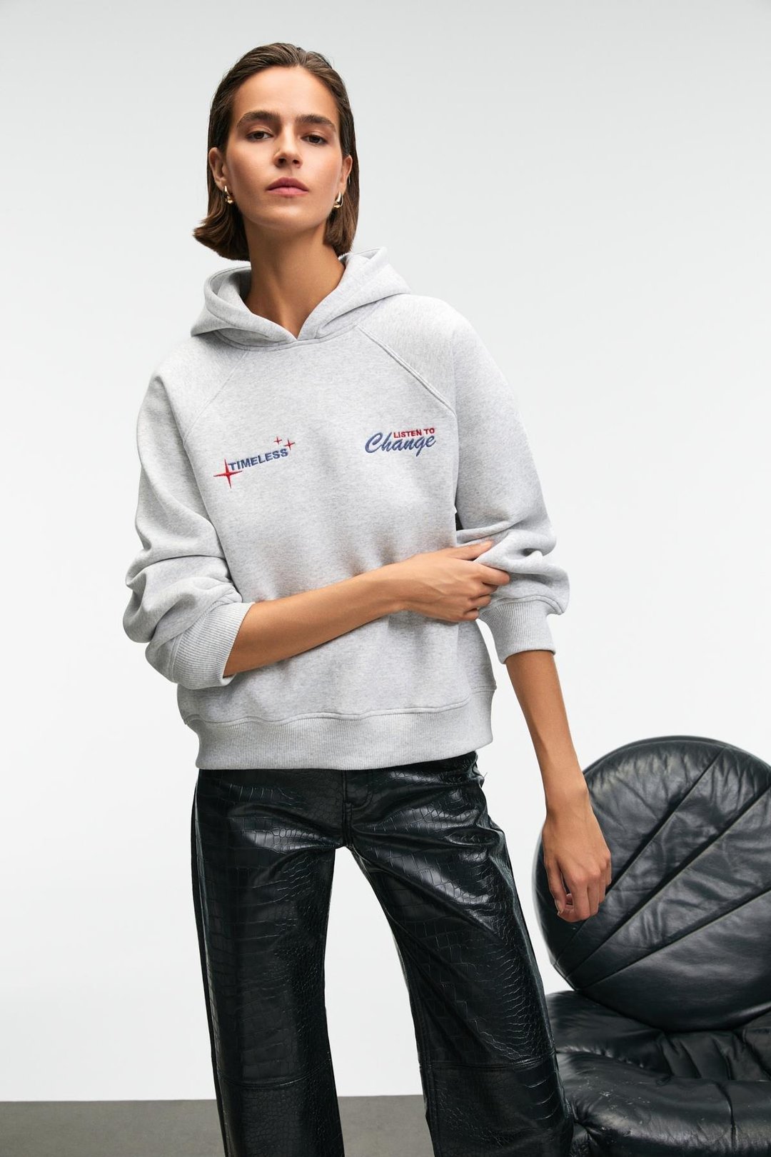 ORINQUE Kadın Kapüşonlu Baskı ve Nakış Detaylı Oversize Grimelanj Sweatshirt