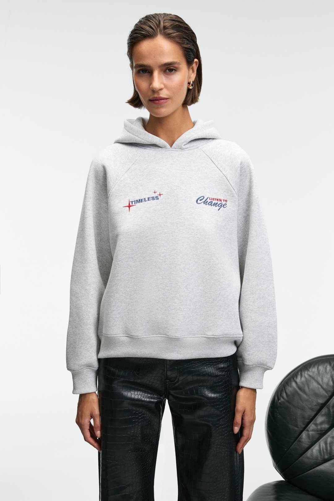 ORINQUE Kadın Kapüşonlu Baskı ve Nakış Detaylı Oversize Grimelanj Sweatshirt