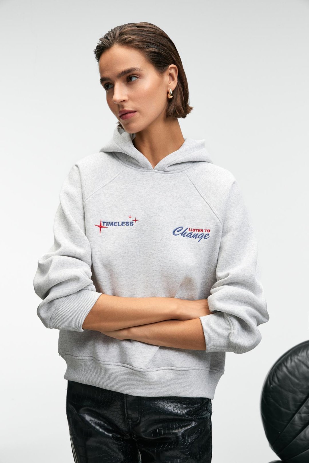 ORINQUE Kadın Kapüşonlu Baskı ve Nakış Detaylı Oversize Grimelanj Sweatshirt