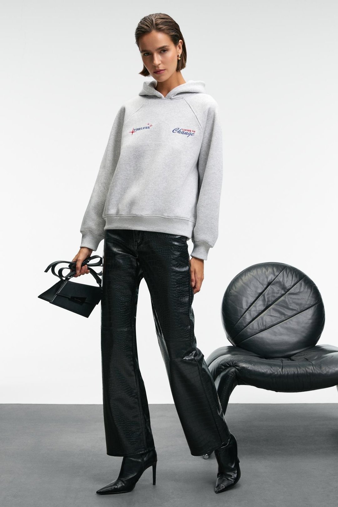 ORINQUE Kadın Kapüşonlu Baskı ve Nakış Detaylı Oversize Grimelanj Sweatshirt