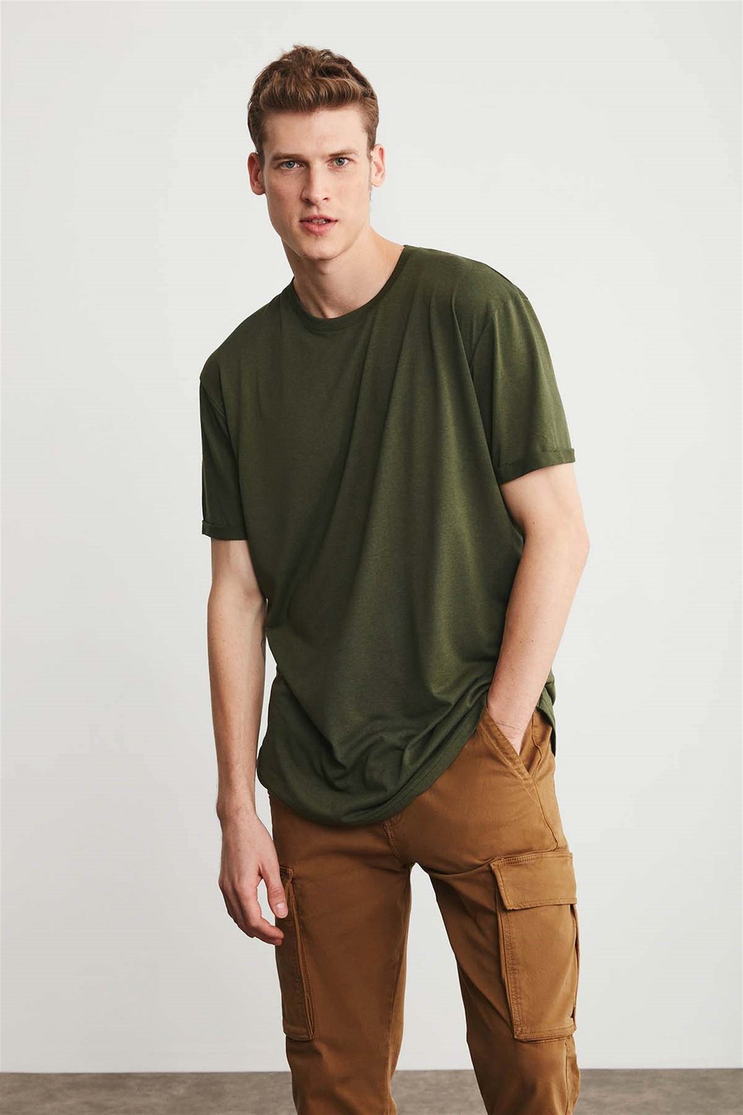 OSCAR Örme Comfort Fit Haki  T-Shirt