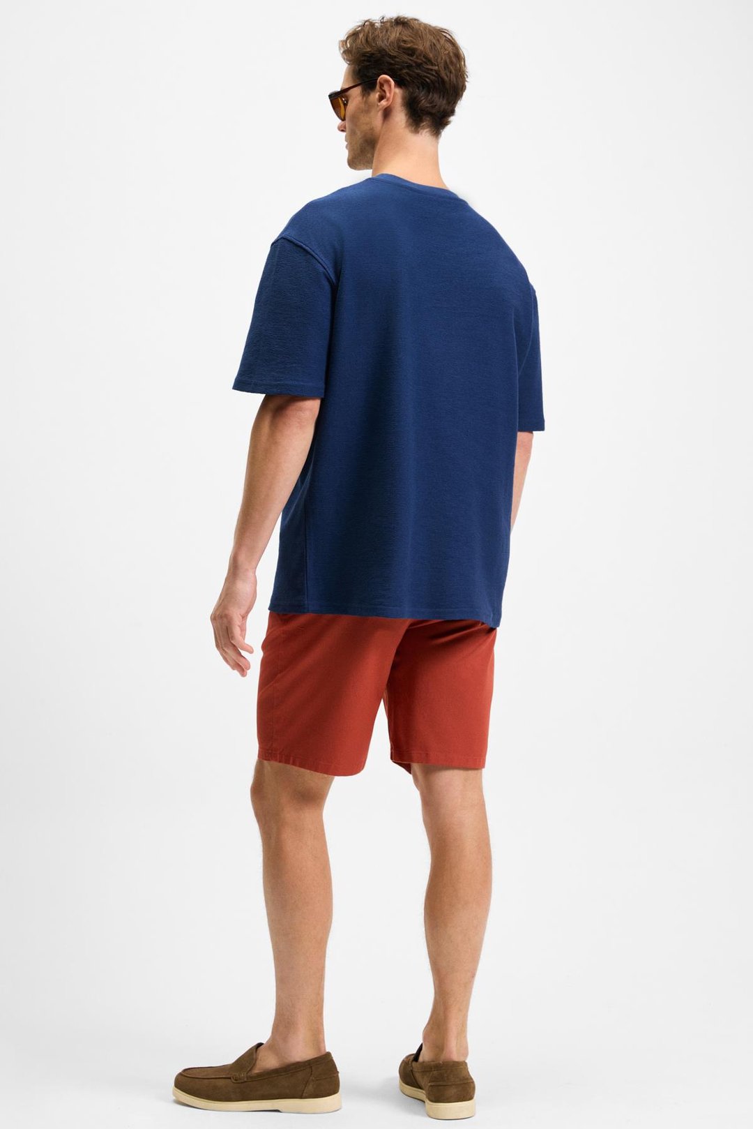 OURFLOW Erkek Nakış Detaylı %100 Organik Pamuk Bisiklet Yaka Kısa Kollu Oversize Lacivert T-Shirt