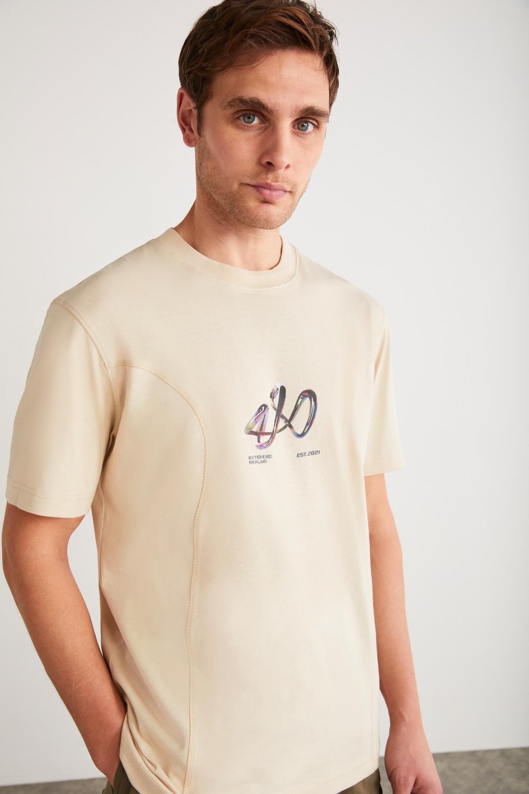 PABLO Basic Regular Bej Tekli T-Shirt