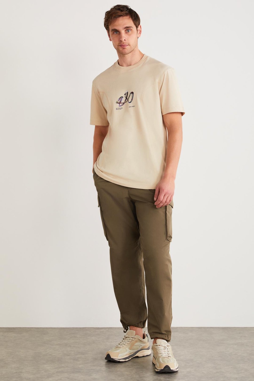 PABLO Basic Regular Bej Tekli T-Shirt