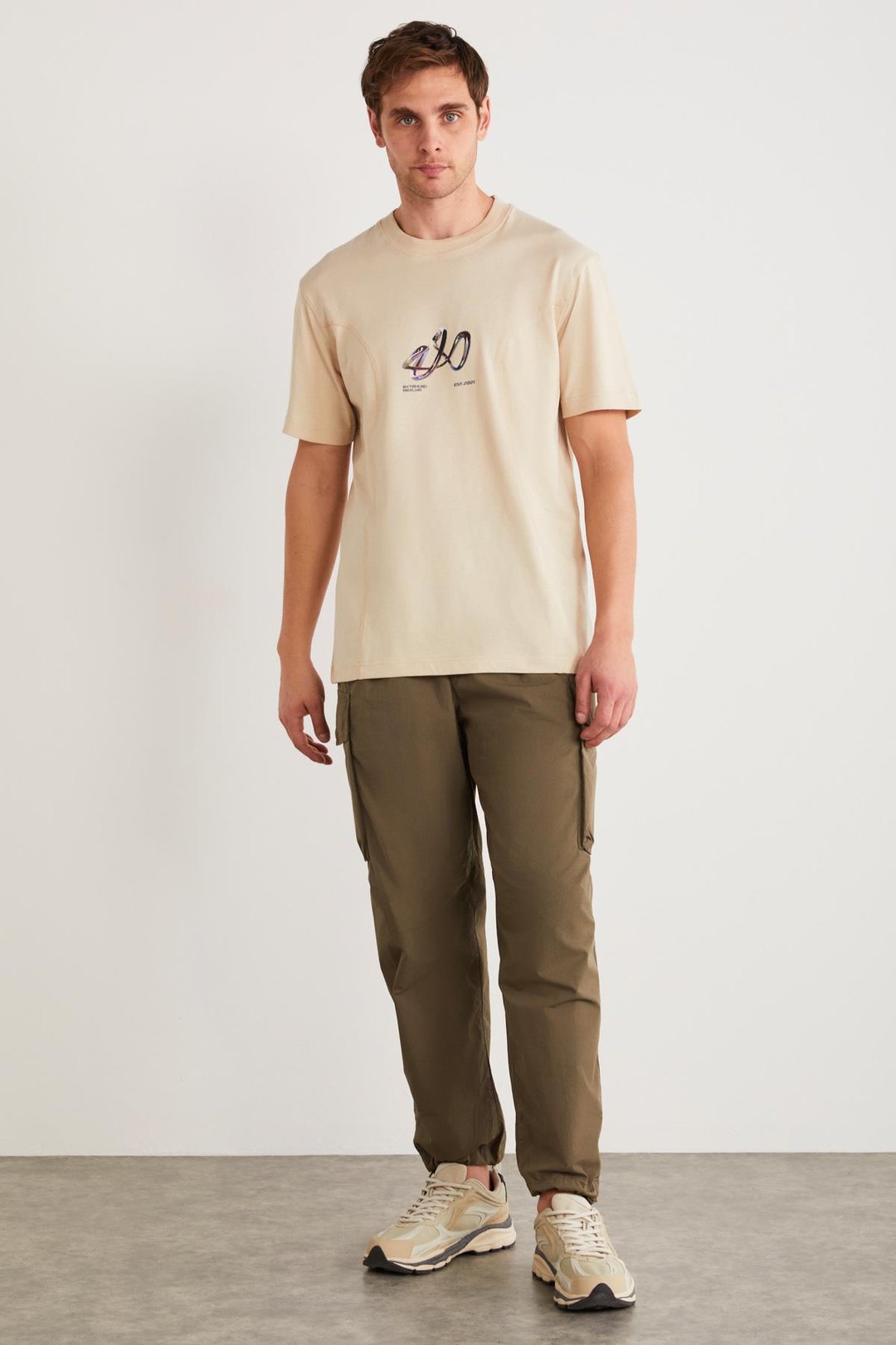 PABLO Basic Regular Bej Tekli T-Shirt