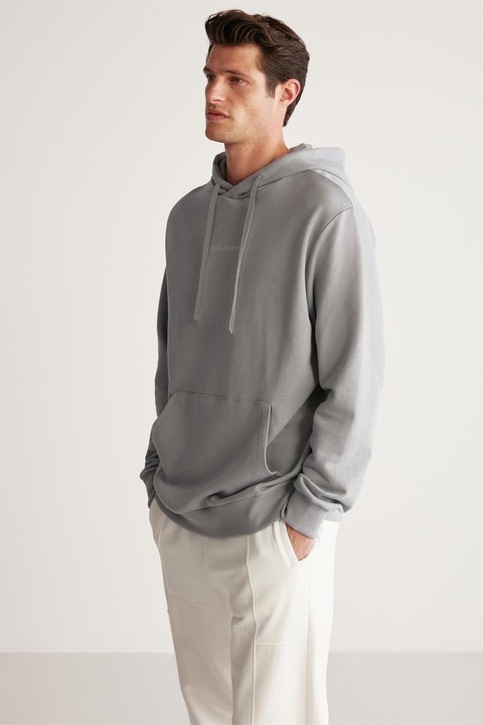 PALMER Erkek Basic Relaxed Açık Gri Tekli Sweatshirt