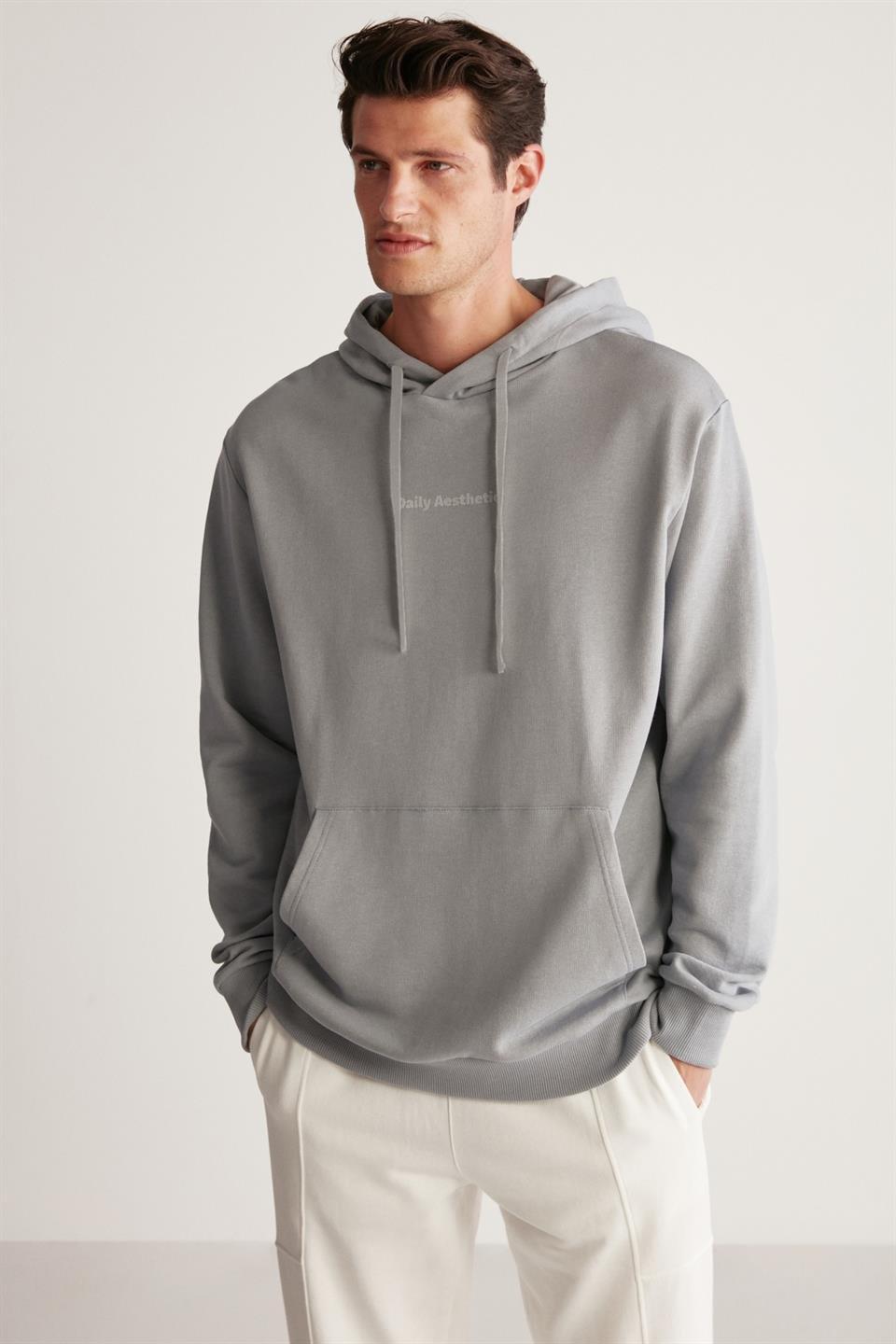 PALMER Erkek Basic Relaxed Açık Gri Tekli Sweatshirt