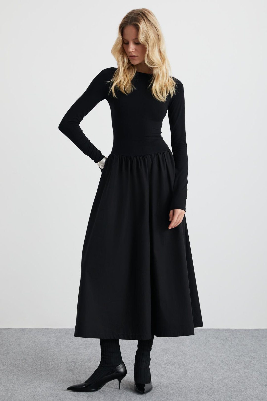 PANİ %95 Pamuk, %5 Elastan Siyah Elbise