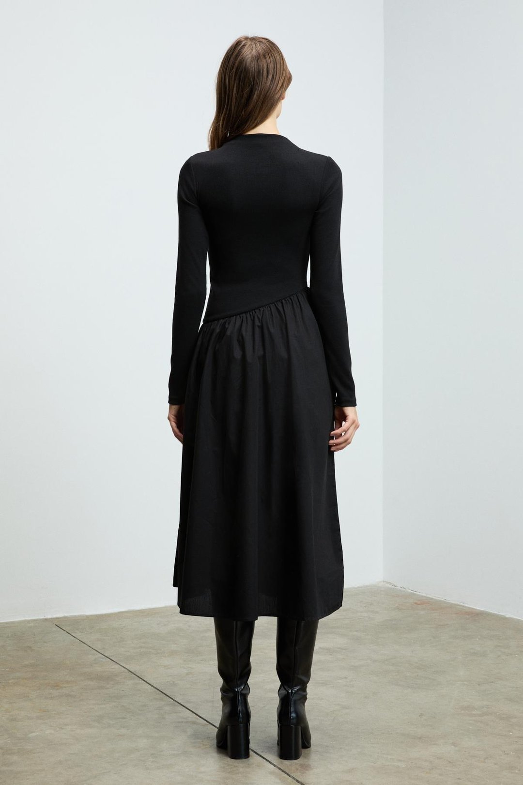 PANTI Kadın Üstü Ribana Eteği Poplin Vücuda Oturan Siyah Elbise