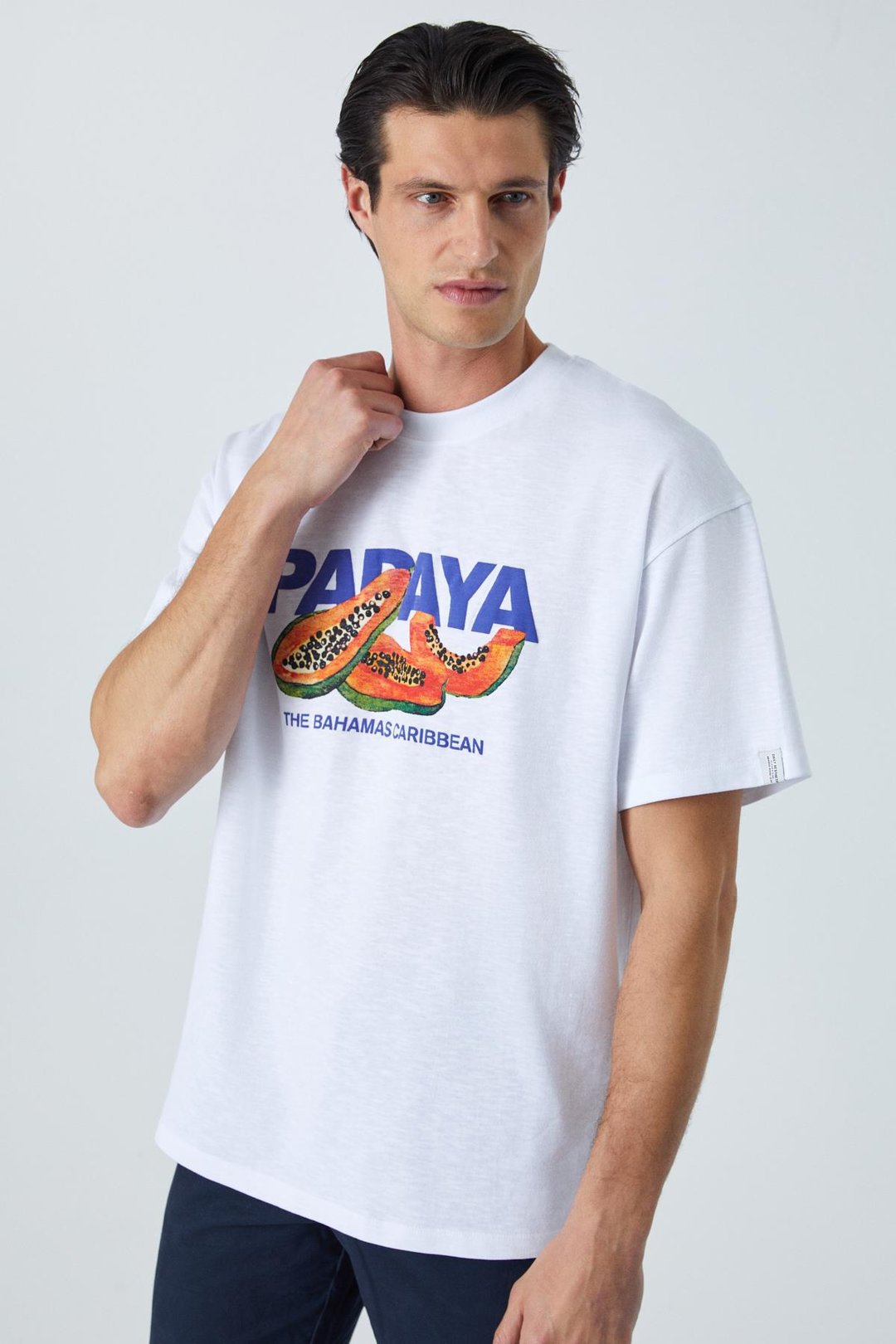 PAPAYA Erkek Sırt Baskılı Beyaz T-Shirt