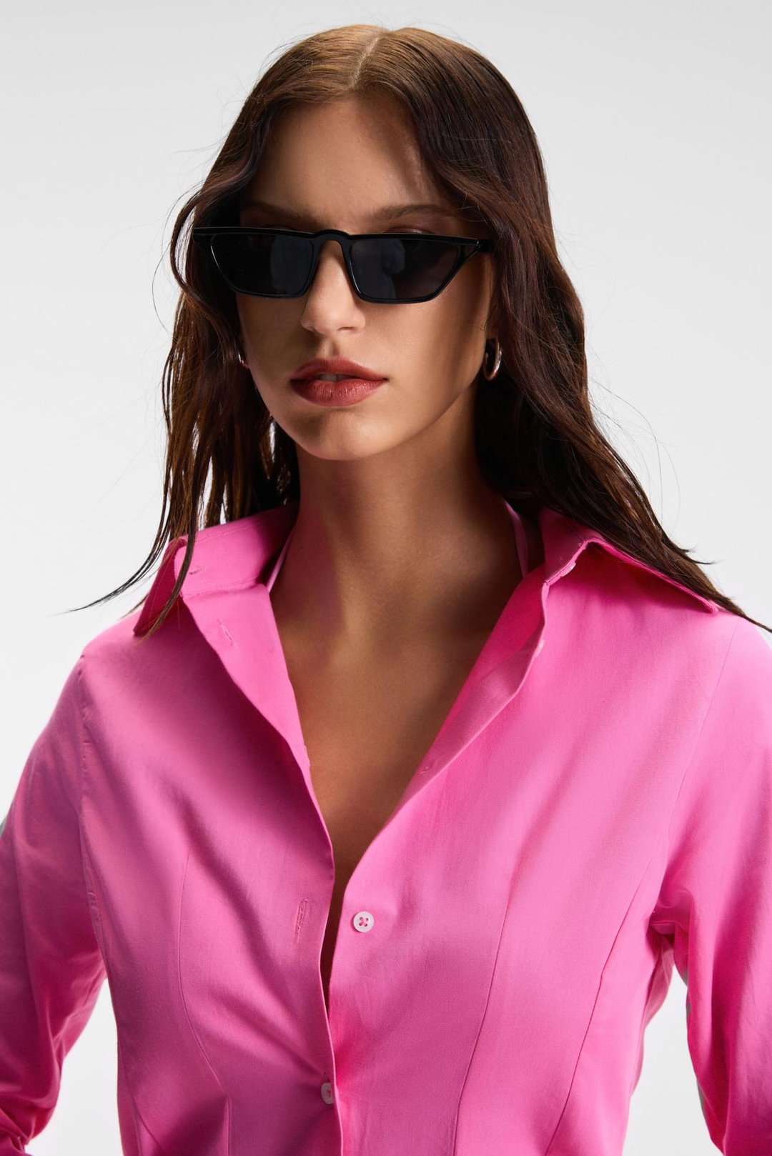 PAPILUS Kadın Regular %100 Organik Pamuk İnce Uzun Gömlek Yaka Uzun Kollu Pembe Gömlek