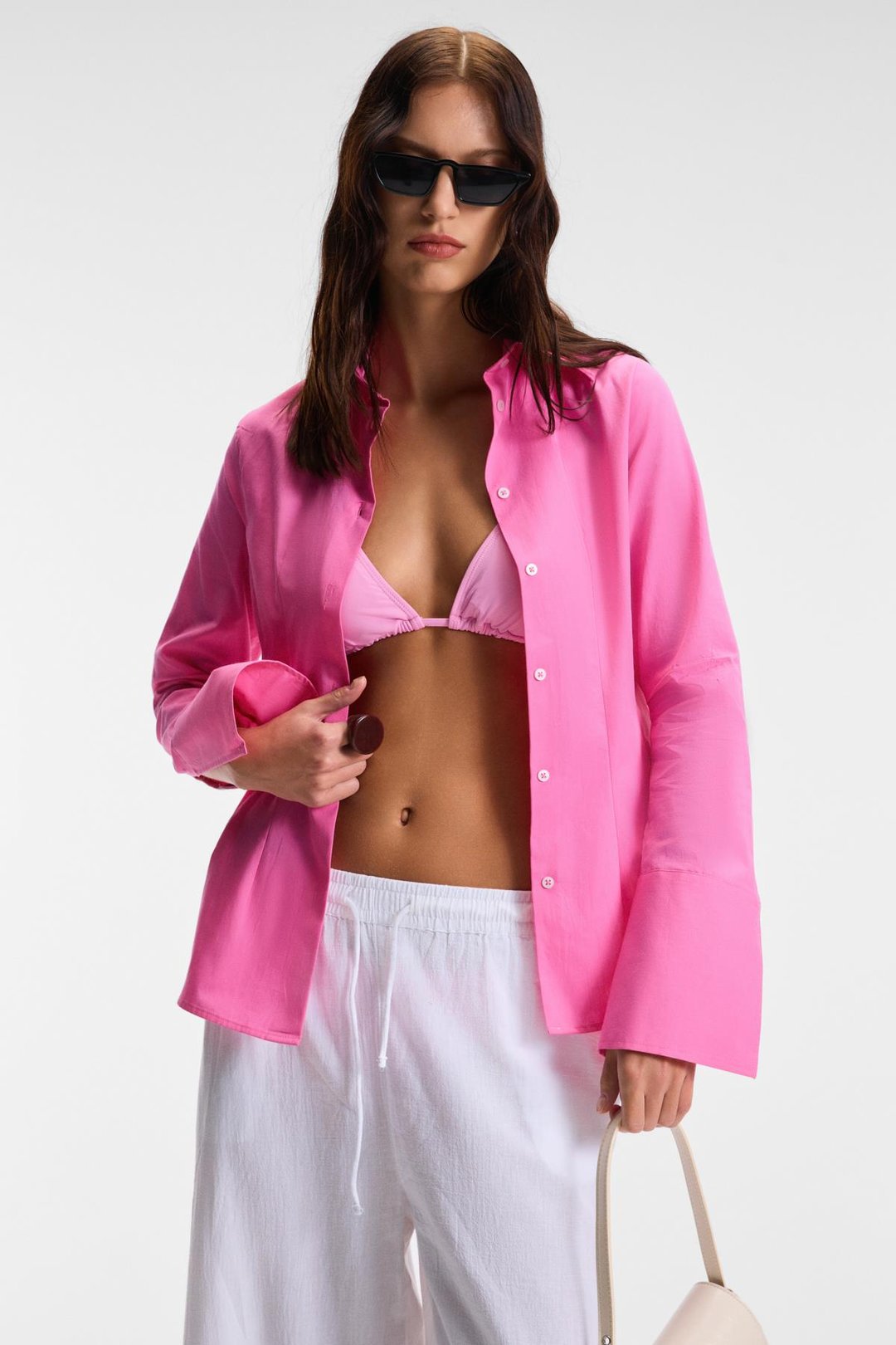 PAPILUS Kadın Regular %100 Organik Pamuk İnce Uzun Gömlek Yaka Uzun Kollu Pembe Gömlek