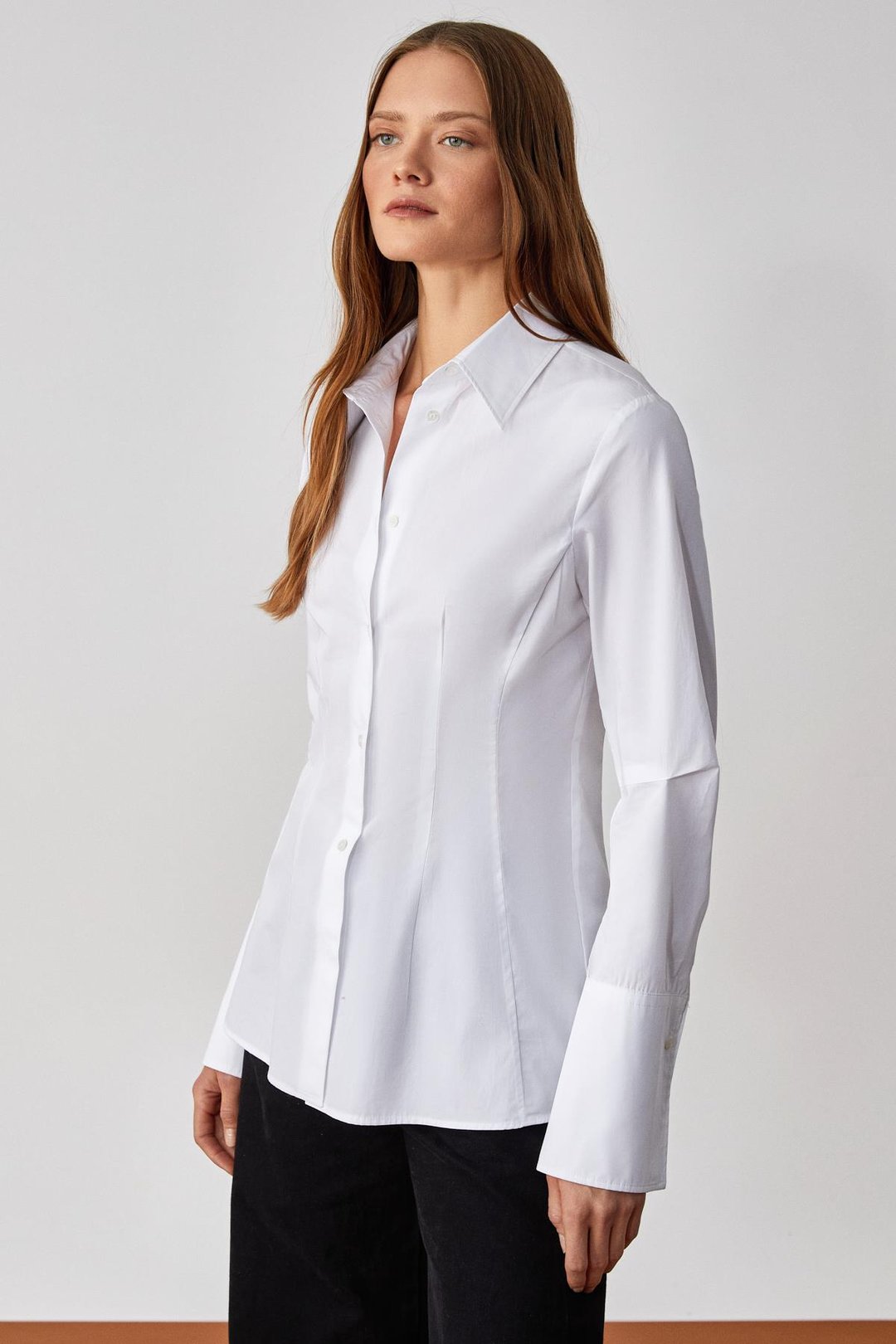 PAPILUS Kadın Regular %100 Organik Pamuk İnce Uzun Gömlek Yaka Uzun Kollu Beyaz Gömlek
