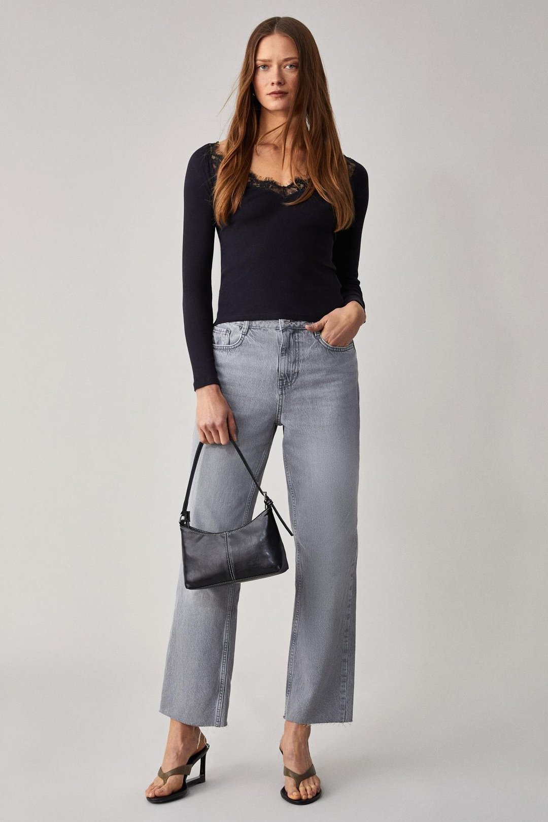 PARCERIO Kadın Slim Uzun Kollu Havuz Yaka İnce Siyah Bluz