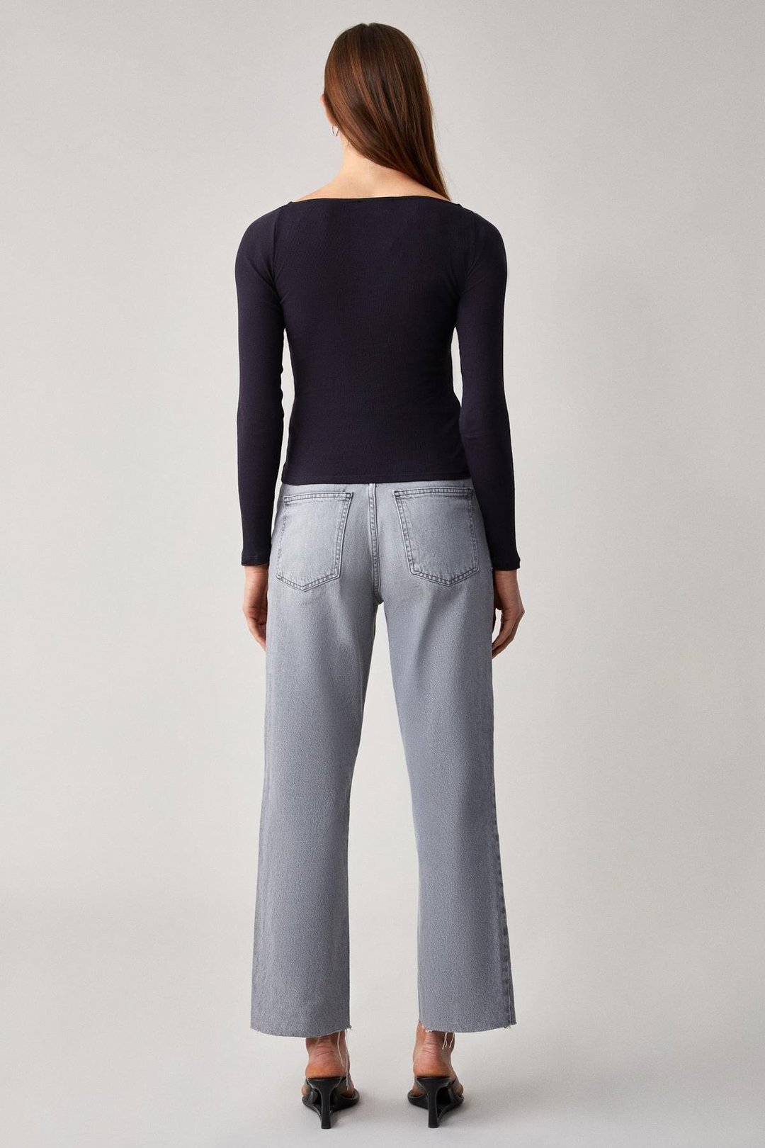 PARCERIO Kadın Slim Uzun Kollu Havuz Yaka İnce Siyah Bluz