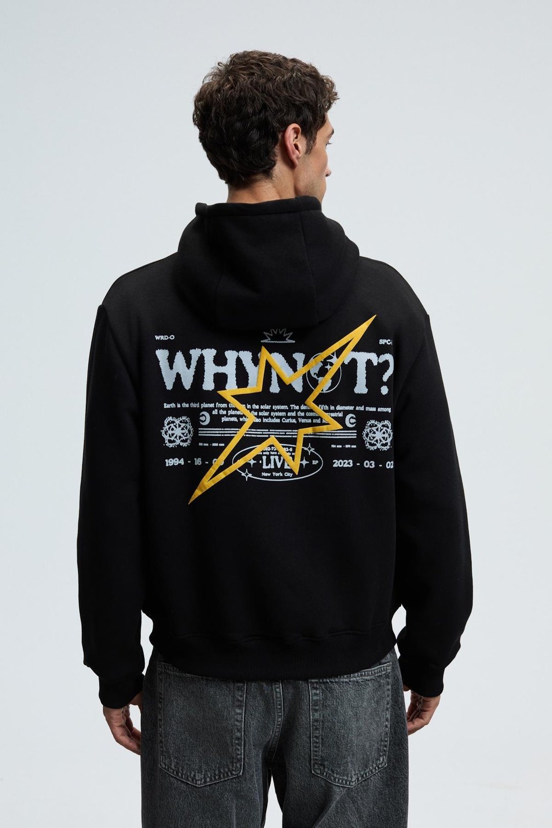 PASCAL Erkek Kapüşonlu Kanguru Cepli Önü Ve Sırtı Baskılı Regular Fit Siyah Sweatshirt