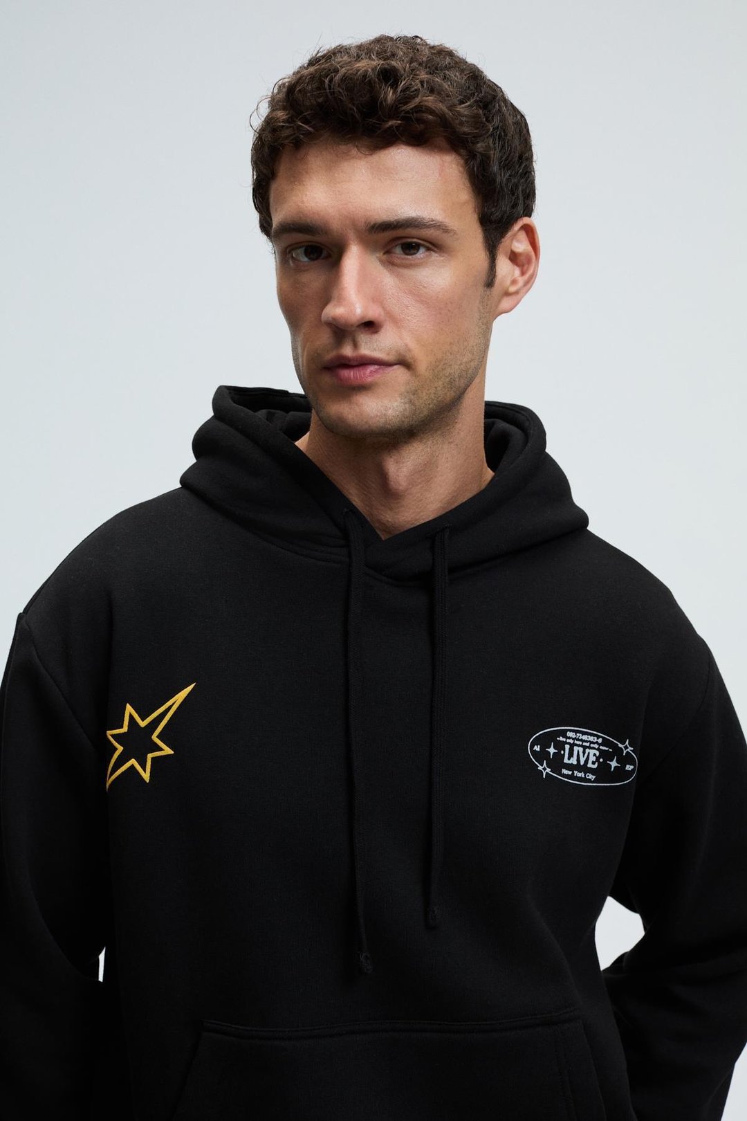 PASCAL Erkek Kapüşonlu Kanguru Cepli Önü Ve Sırtı Baskılı Regular Fit Siyah Sweatshirt