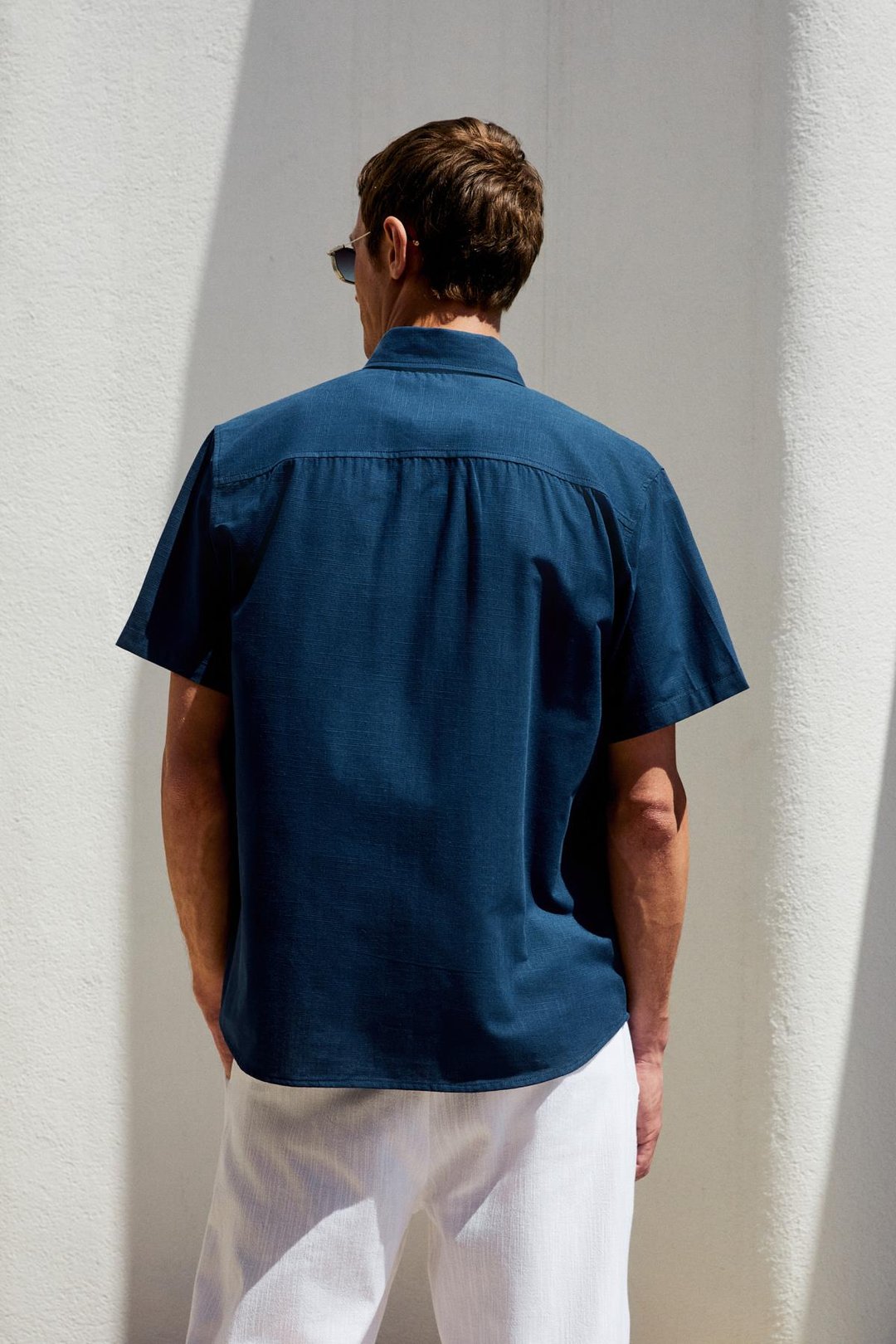 PASSI Erkek Kısa Kollu Tek Cepli Rahat Kesim Relaxed Fit Lacivert Gömlek