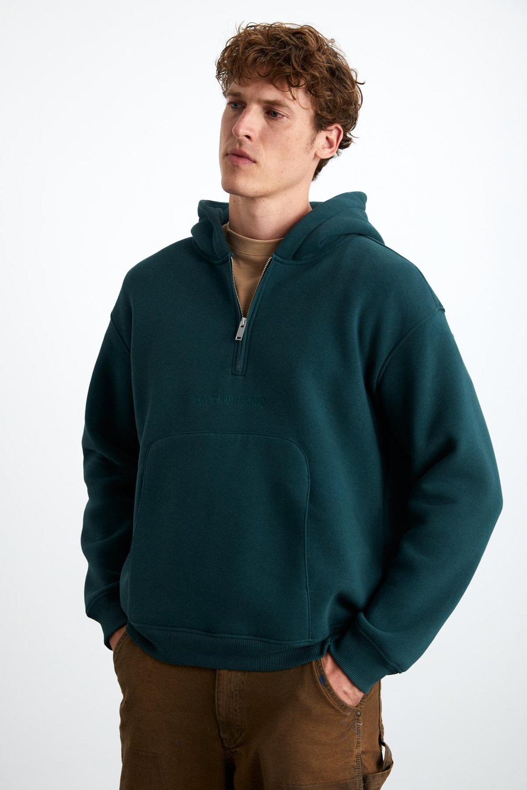 PAVLE Erkek Pamuk-Polyester Kapüşonlu Yeşil Sweatshirt