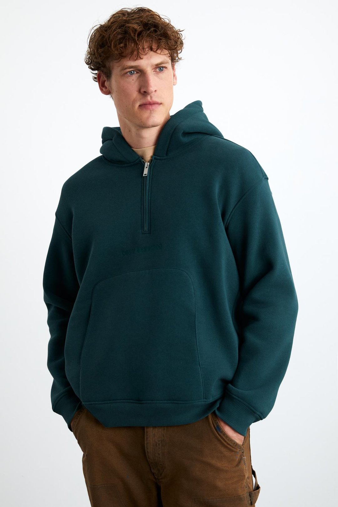 PAVLE Erkek Pamuk-Polyester Kapüşonlu Yeşil Sweatshirt