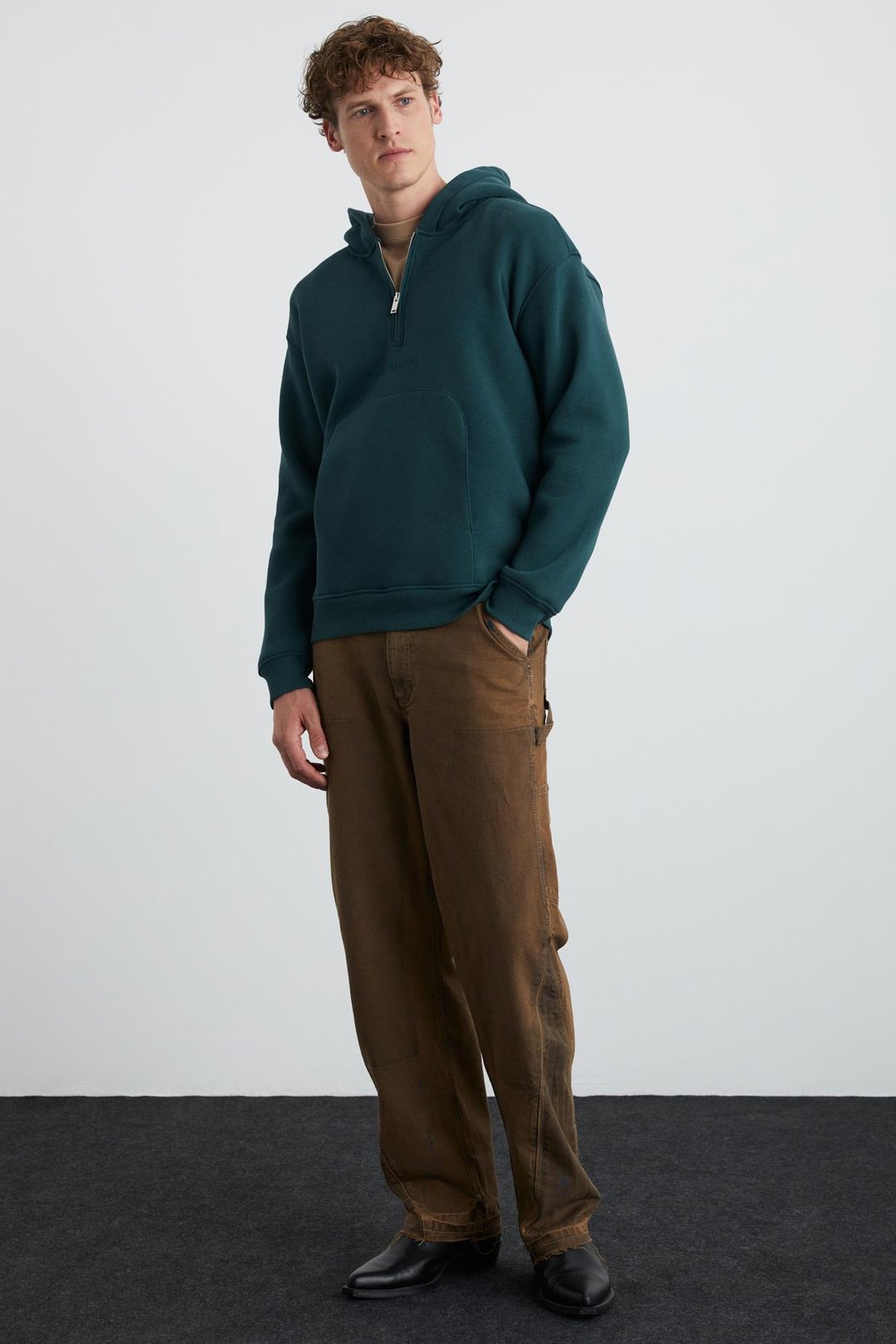 PAVLE Erkek Pamuk-Polyester Kapüşonlu Yeşil Sweatshirt