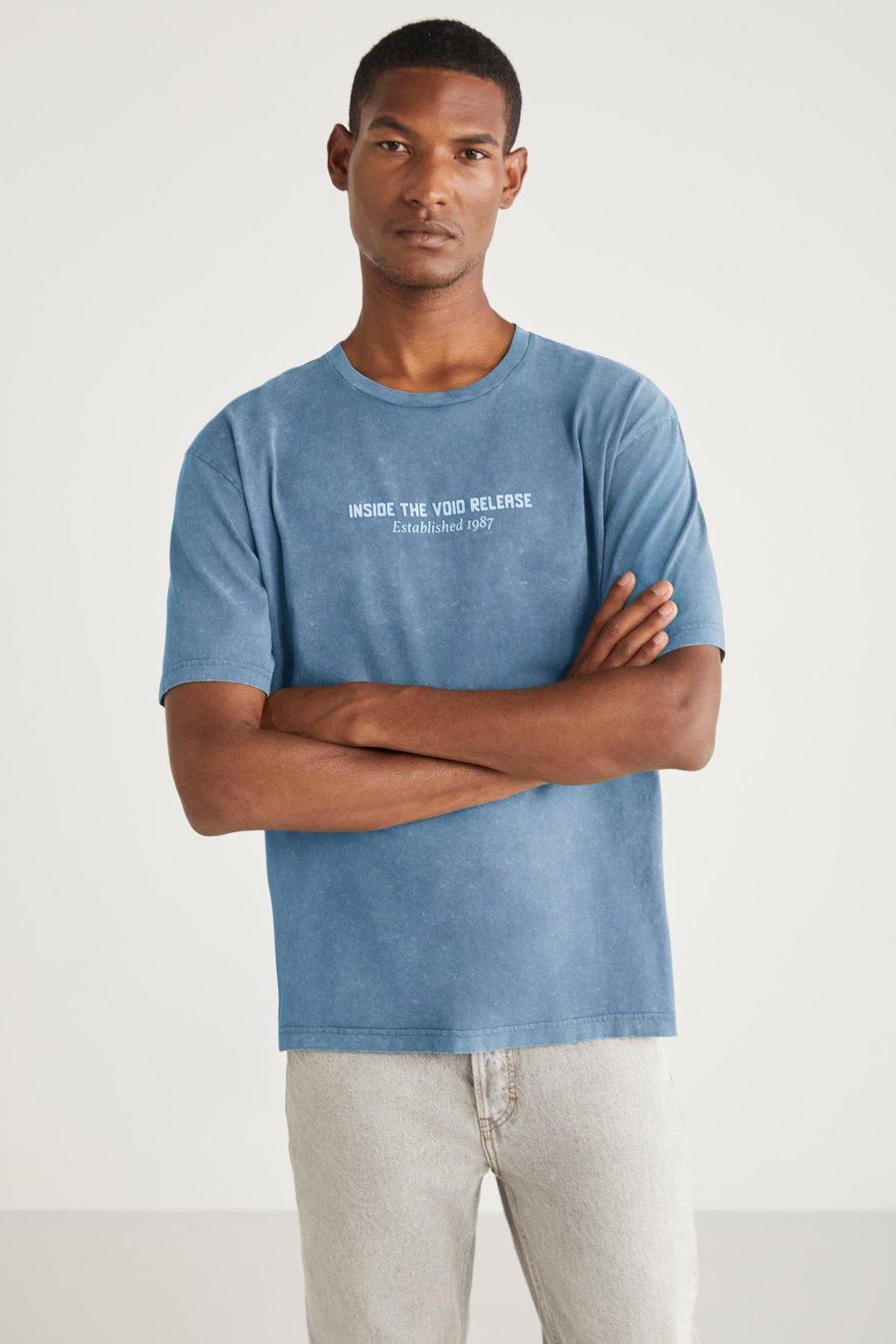 PECKY Basic Relaxed Mavi Tekli T-Shirt