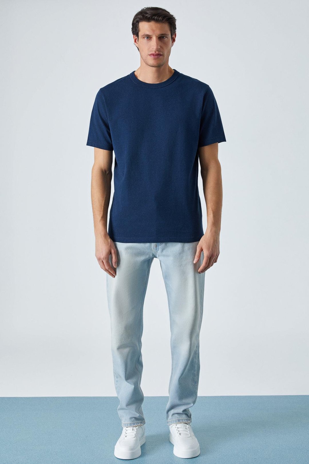 PELTZ Erkek Relaxed Bisiklet Yaka Kısa Kollu Lacivert T-Shirt