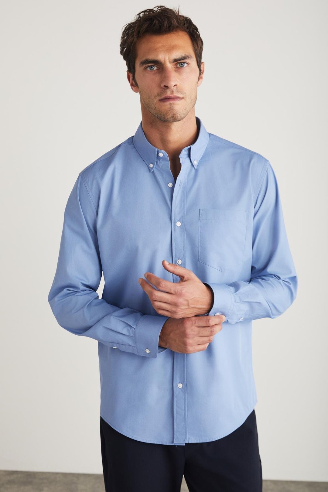PERES Erkek Regular Mavi Tekli Gömlek