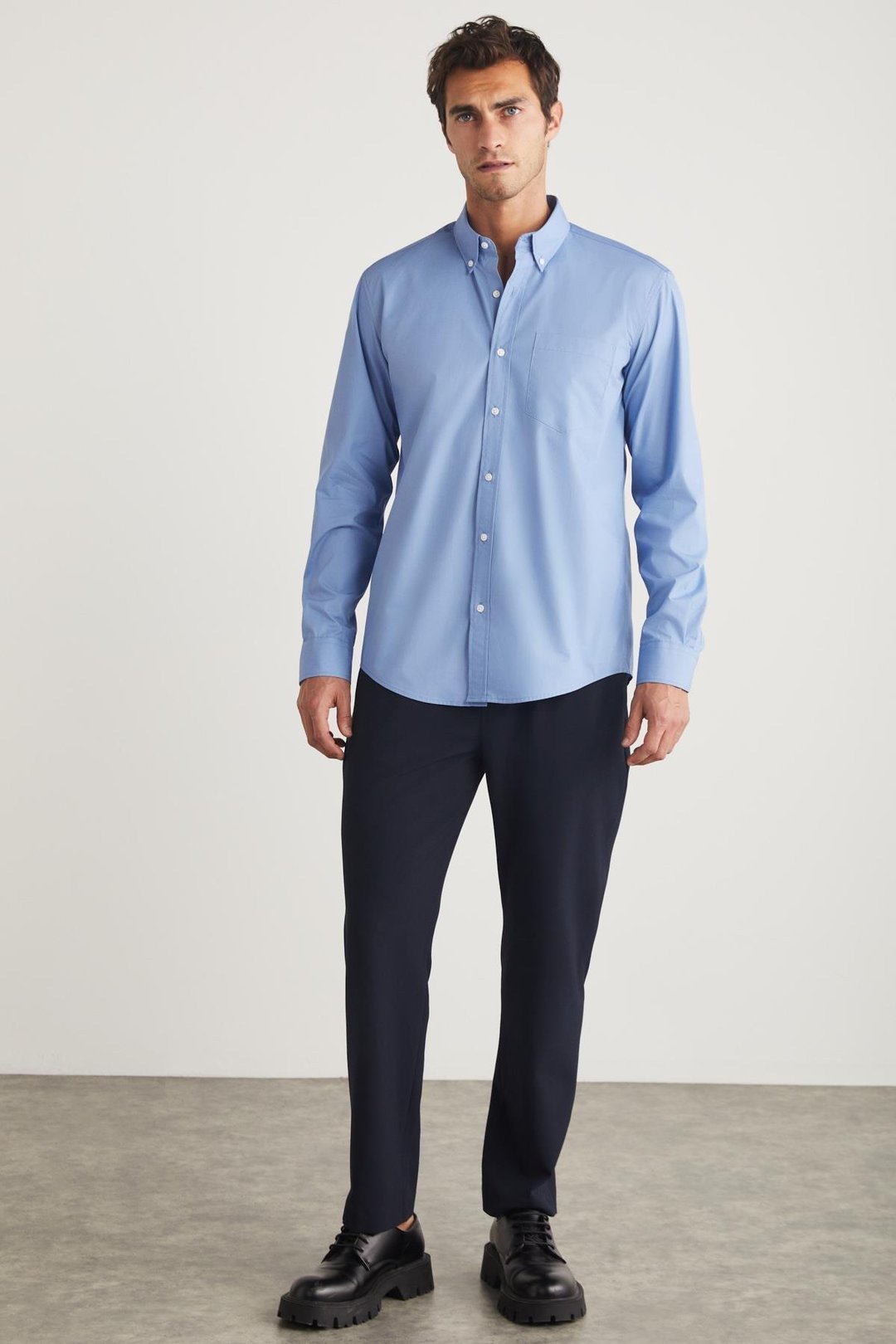 PERES Erkek Regular Mavi Tekli Gömlek