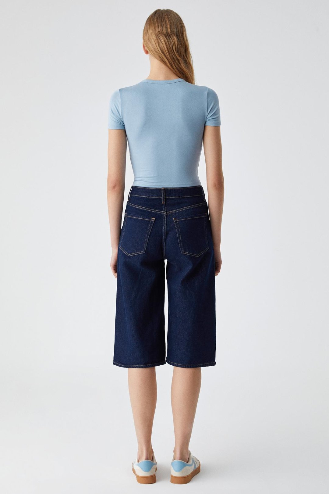 PERSSORE Kadın Bisiklet Yaka Kısa Kol Mavi T-Shirt