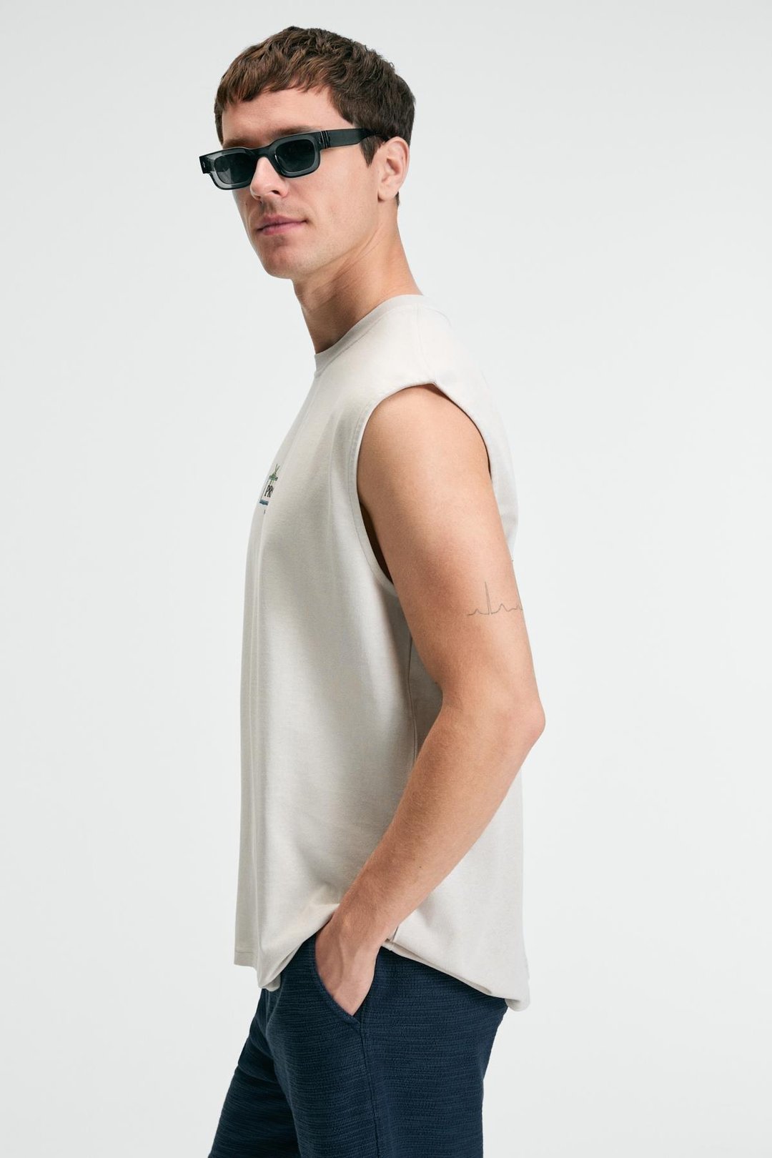 PHASE Erkek Baskı Detaylı Bisiklet Yaka Oversize Fit Bej T-Shirt