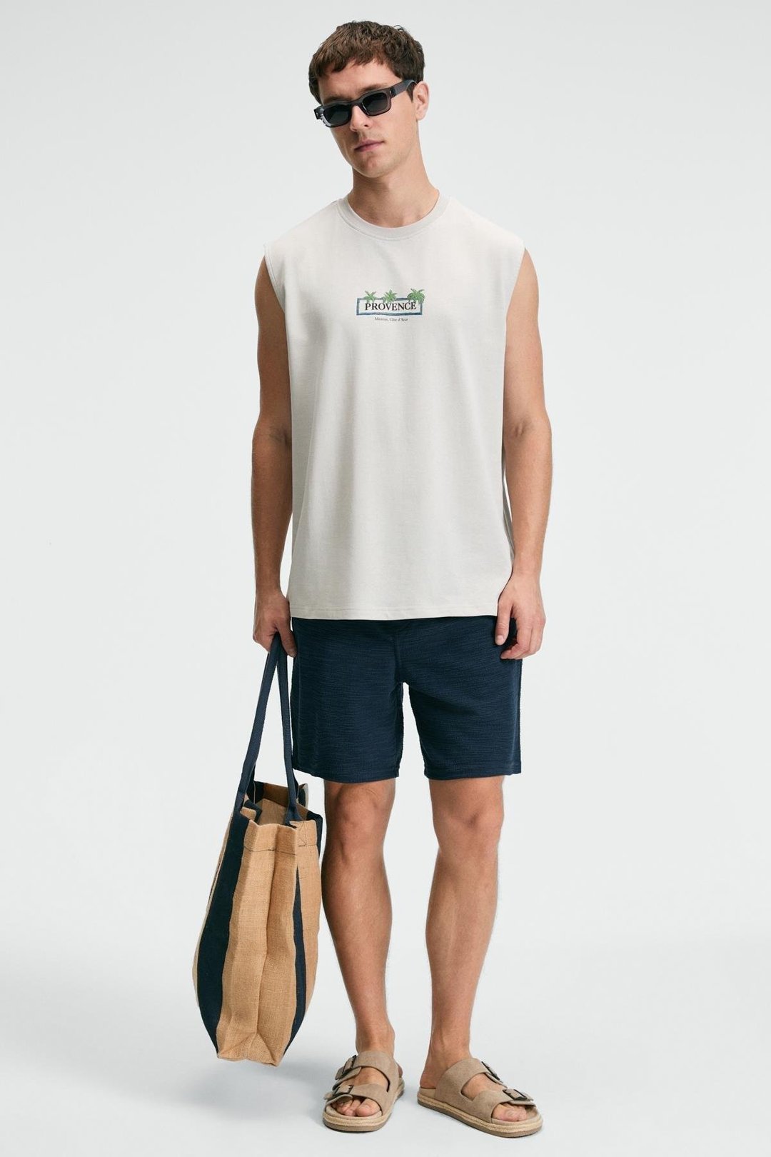 PHASE Erkek Baskı Detaylı Bisiklet Yaka Oversize Fit Bej T-Shirt