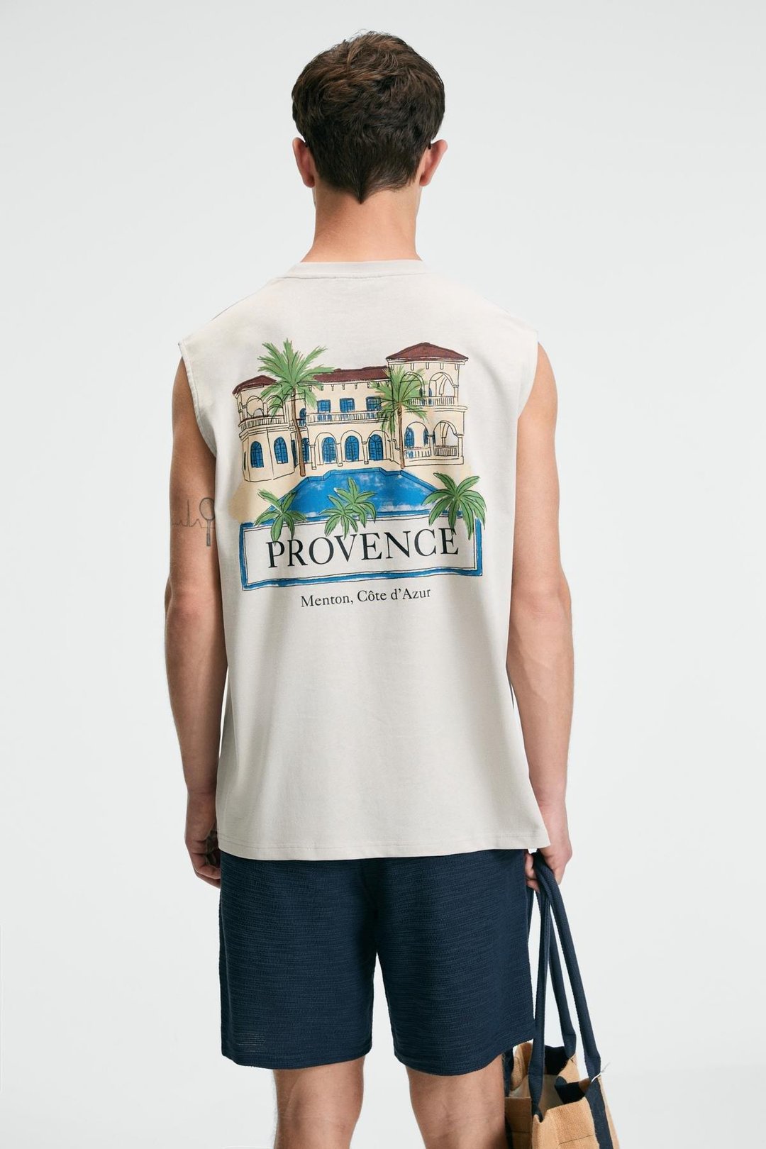 PHASE Erkek Baskı Detaylı Bisiklet Yaka Oversize Fit Bej T-Shirt