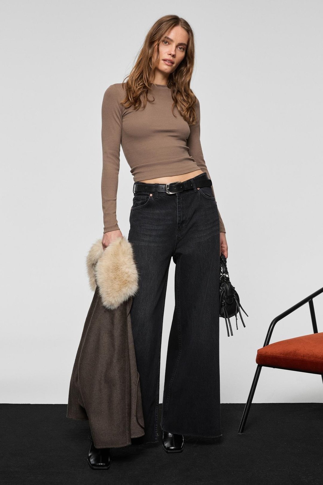 PIEDRA Kadın %100 Pamuk Geniş Paça Paçası Dikişsiz Bitişli Denim Siyah Jeans