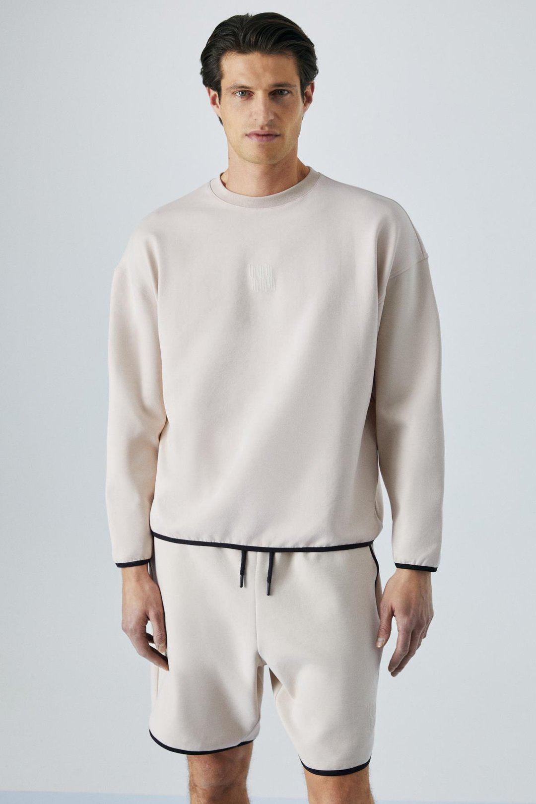 PLEMON Erkek Bisiklet Yaka Uzun Kol Baskı Detaylı Oversize Taş Rengi Sweatshirt