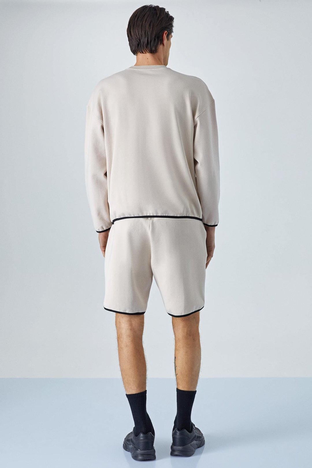 PLEMON Erkek Bisiklet Yaka Uzun Kol Baskı Detaylı Oversize Taş Rengi Sweatshirt