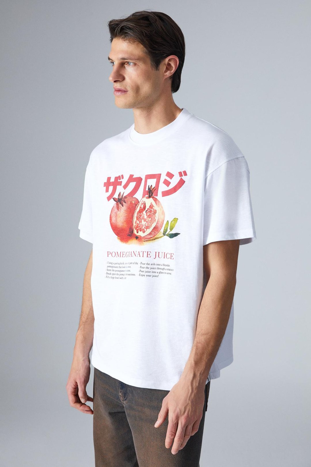 POMEGRANATE Erkek Sırt Baskılı Beyaz T-Shirt
