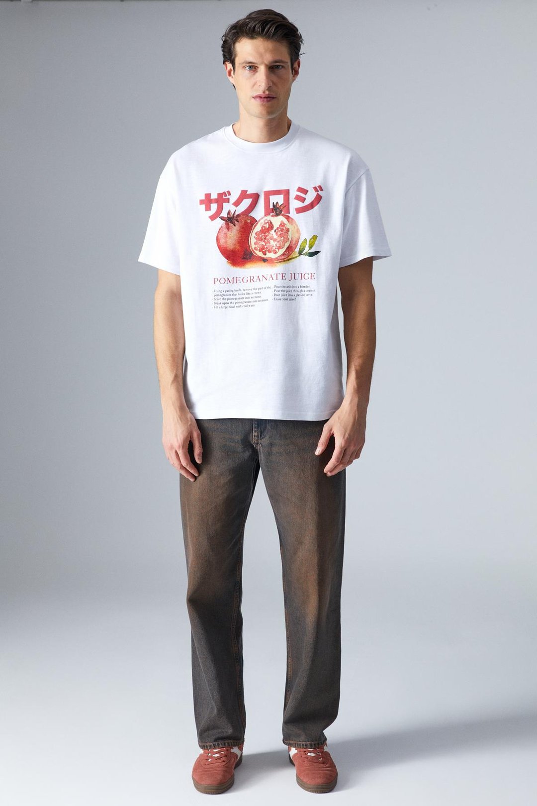 POMEGRANATE Erkek Sırt Baskılı Beyaz T-Shirt