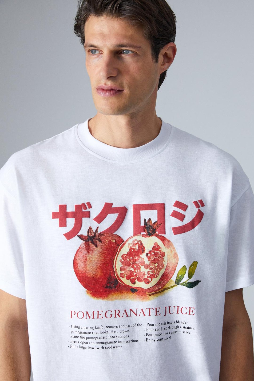POMEGRANATE Erkek Sırt Baskılı Beyaz T-Shirt