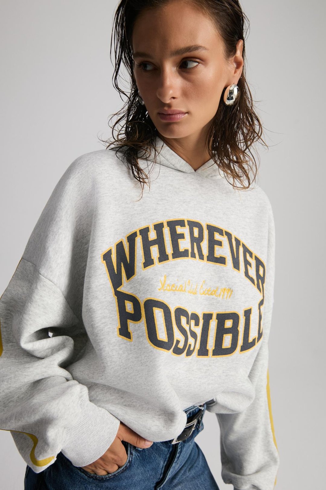 POSSIBILITY Kadın Nakışlı Baskılı Kapüşonlu Grimelanj Sweatshirt