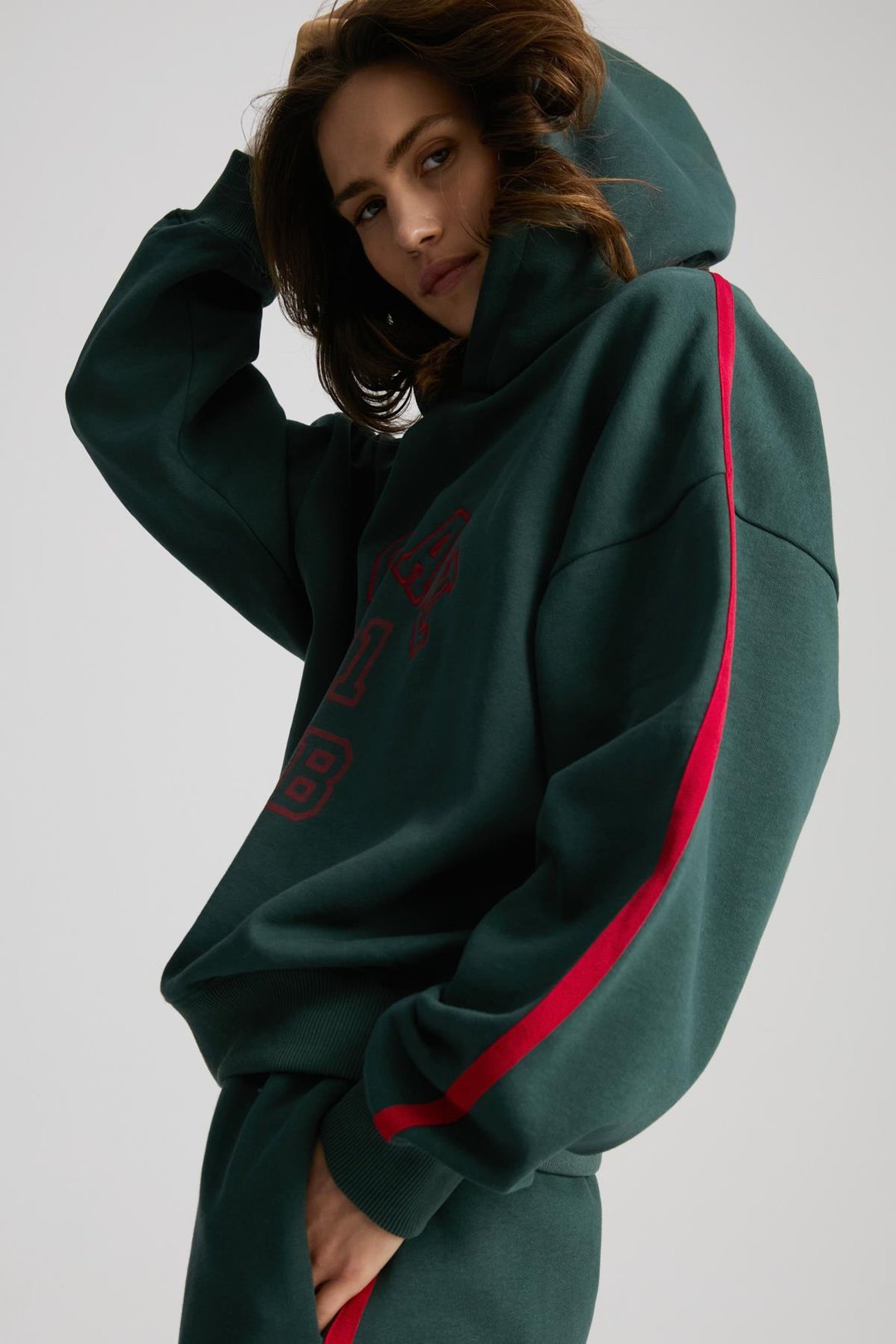 POSSIBILITY Kadın Nakışlı Baskılı Kapüşonlu Yeşil Sweatshirt