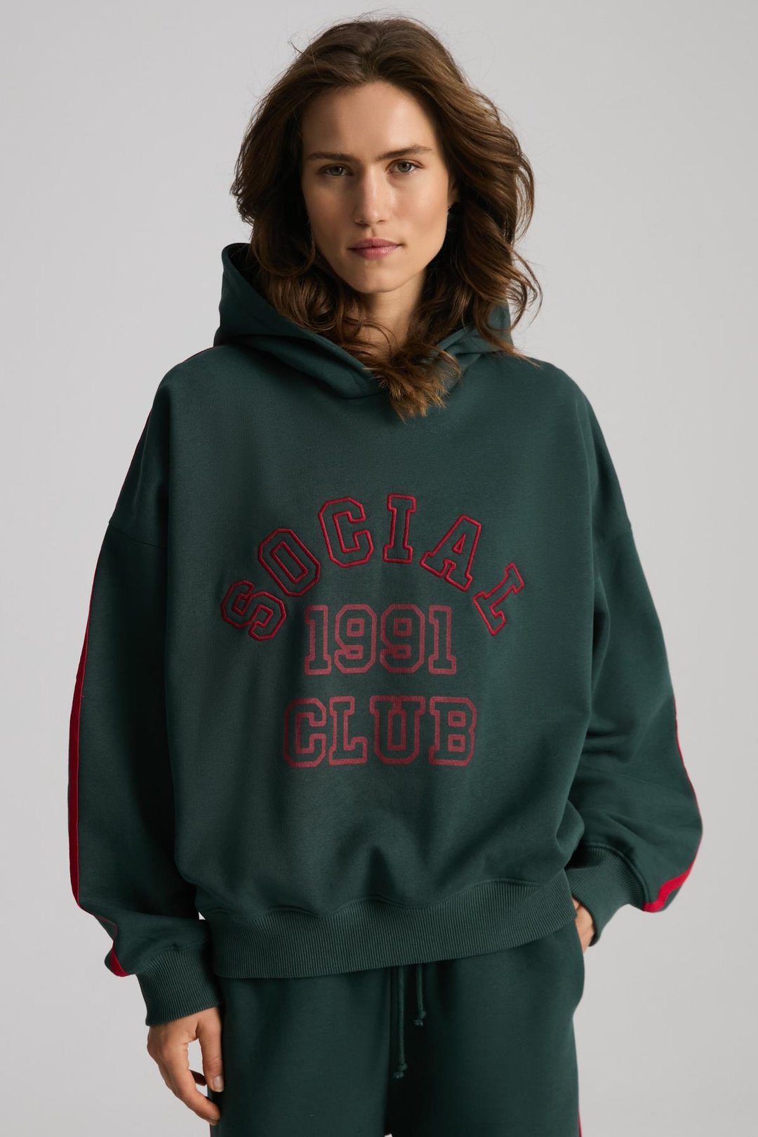POSSIBILITY Kadın Nakışlı Baskılı Kapüşonlu Yeşil Sweatshirt