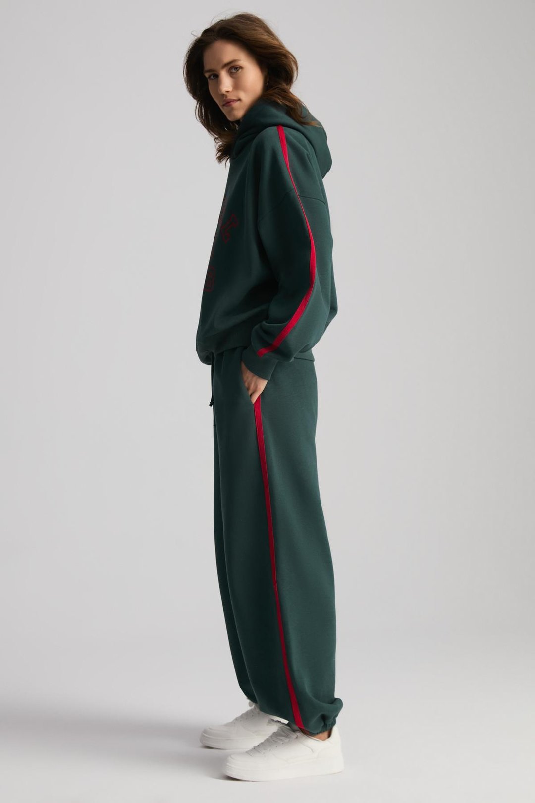 POSSIBILITY Kadın Nakışlı Baskılı Kapüşonlu Yeşil Sweatshirt