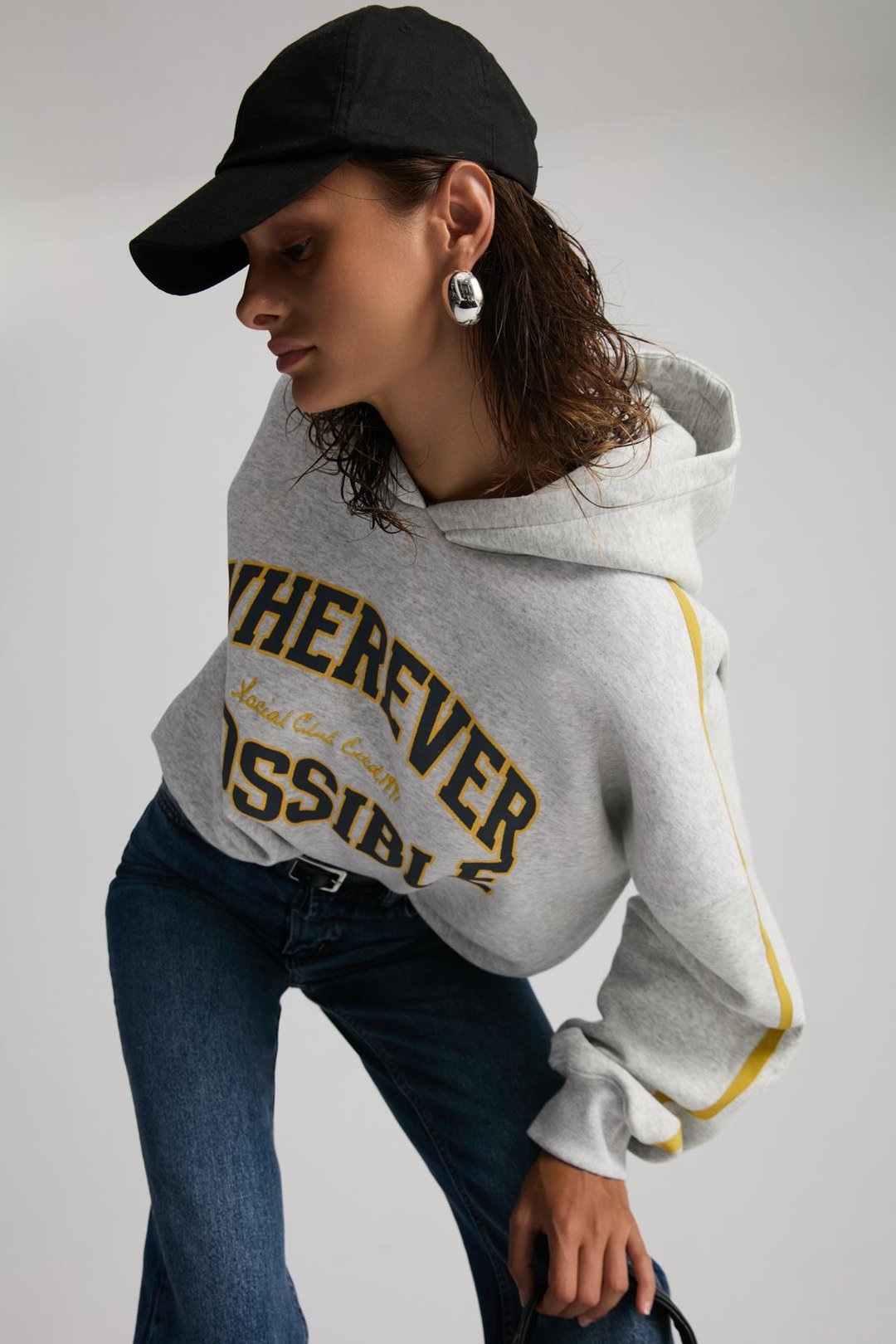 POSSIBILITY Kadın Nakışlı Baskılı Kapüşonlu Grimelanj Sweatshirt