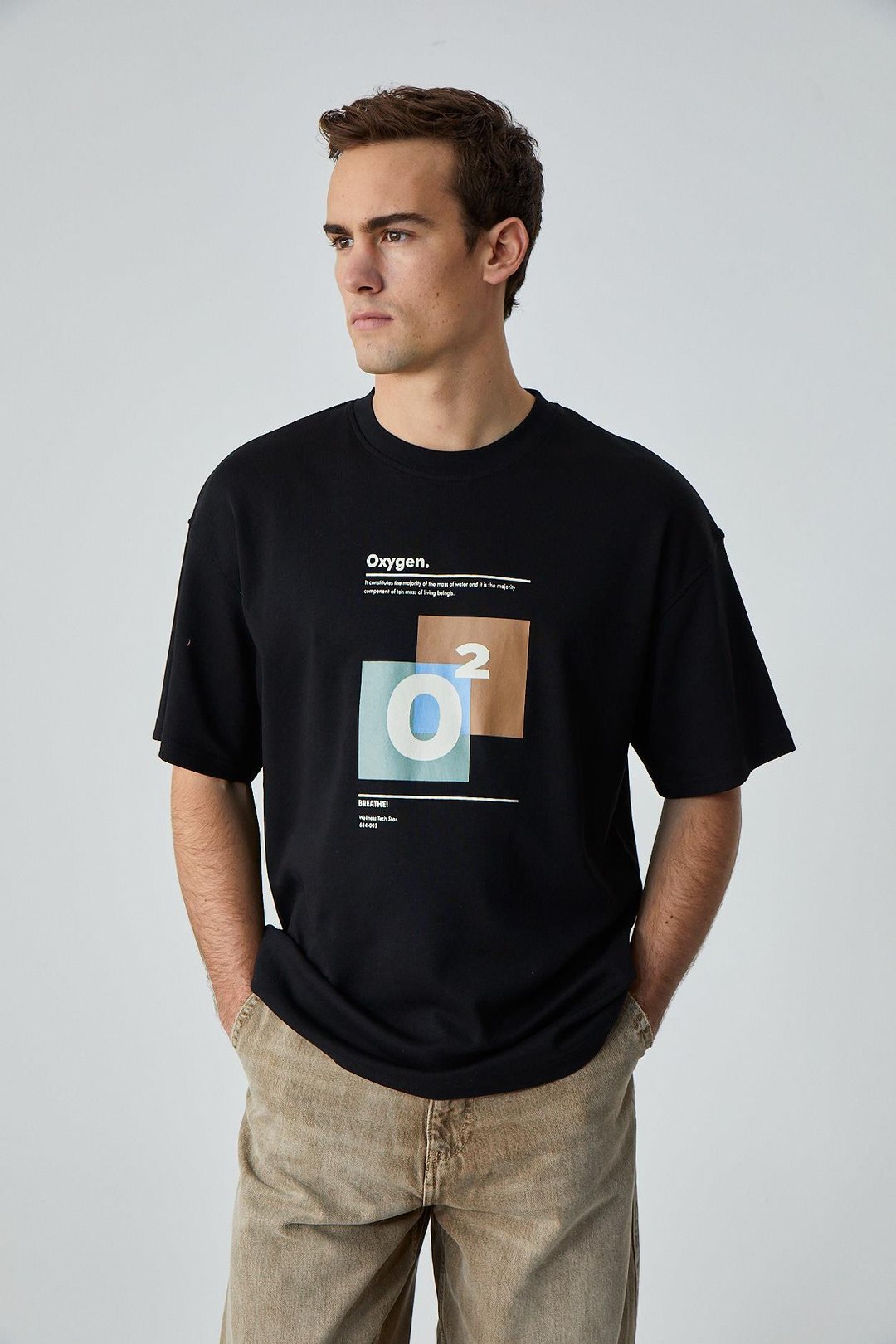 PRISMATIC Erkek %100 Organik Pamuklu Özel Kalın Dokulu Nefes Alabilir Oversize Baskılı Siyah T-Shirt