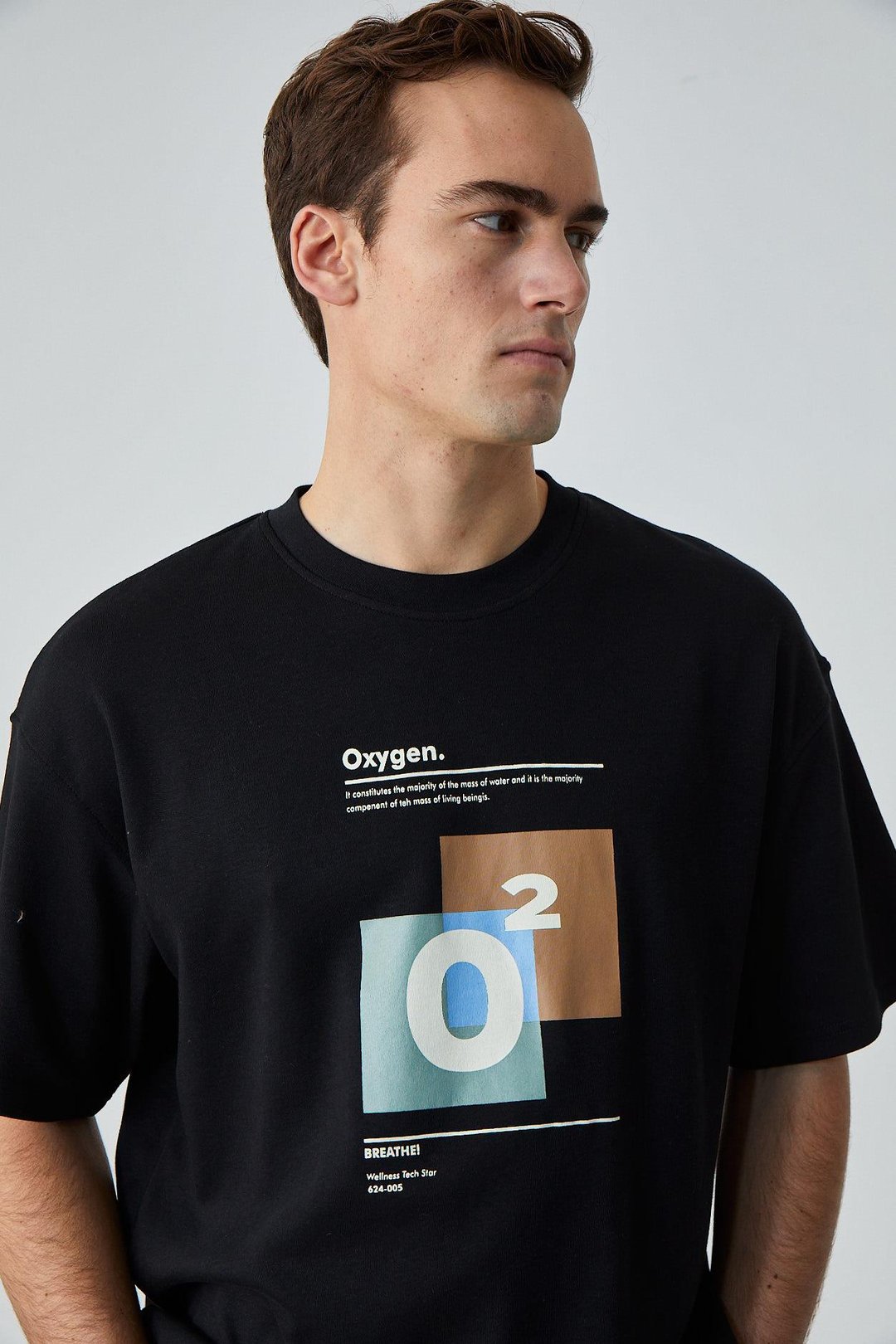 PRISMATIC Erkek %100 Organik Pamuklu Özel Kalın Dokulu Nefes Alabilir Oversize Baskılı Siyah T-Shirt