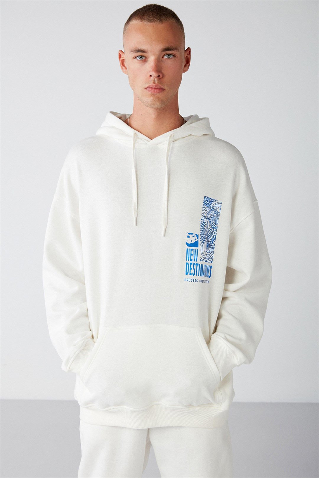PROCESS Erkek Relaxed Oversize Ekru  Sweatshirt