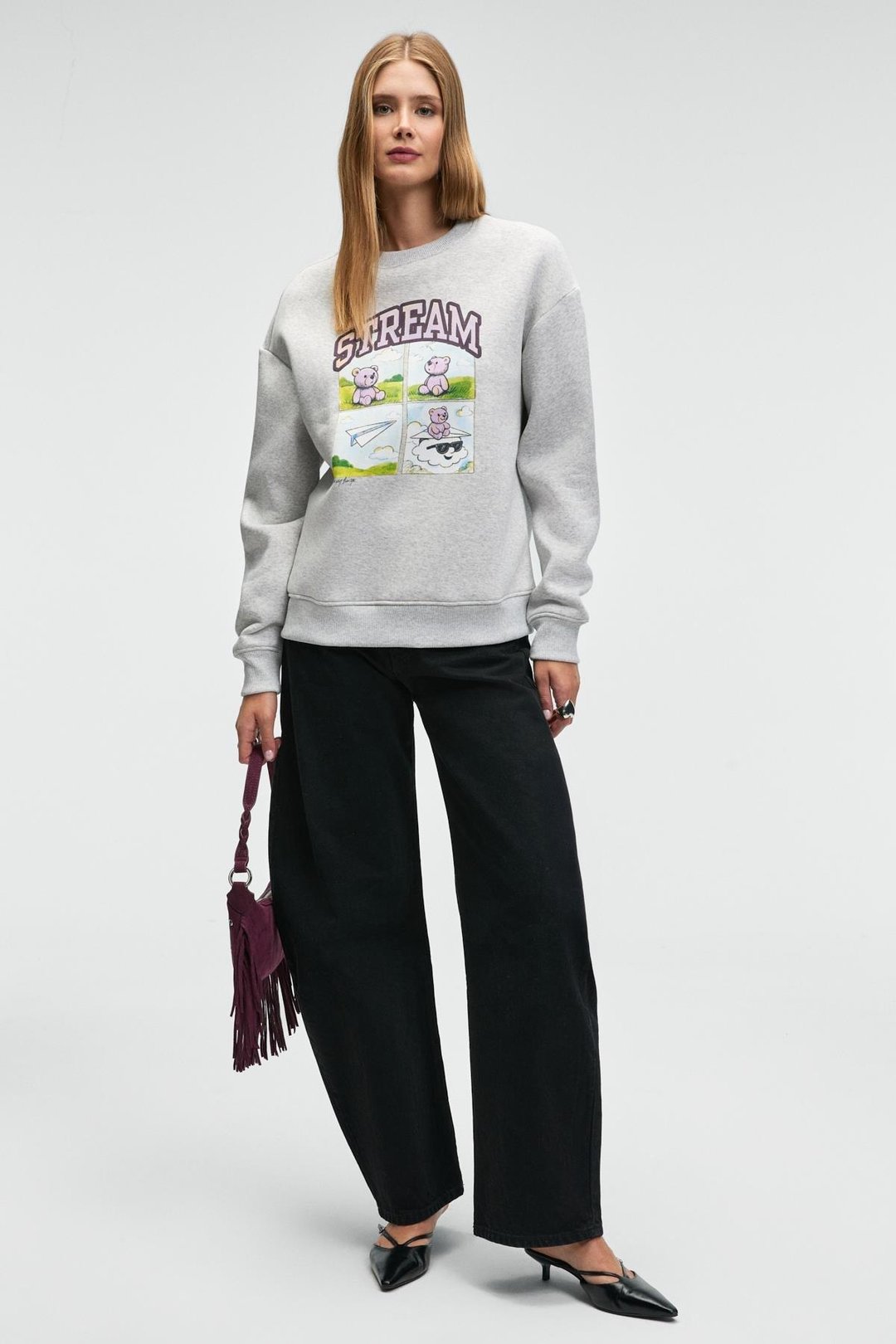 PROGRISTO Kadın Puff Baskı Detaylı Regular Fit Grimelanj Sweatshirt