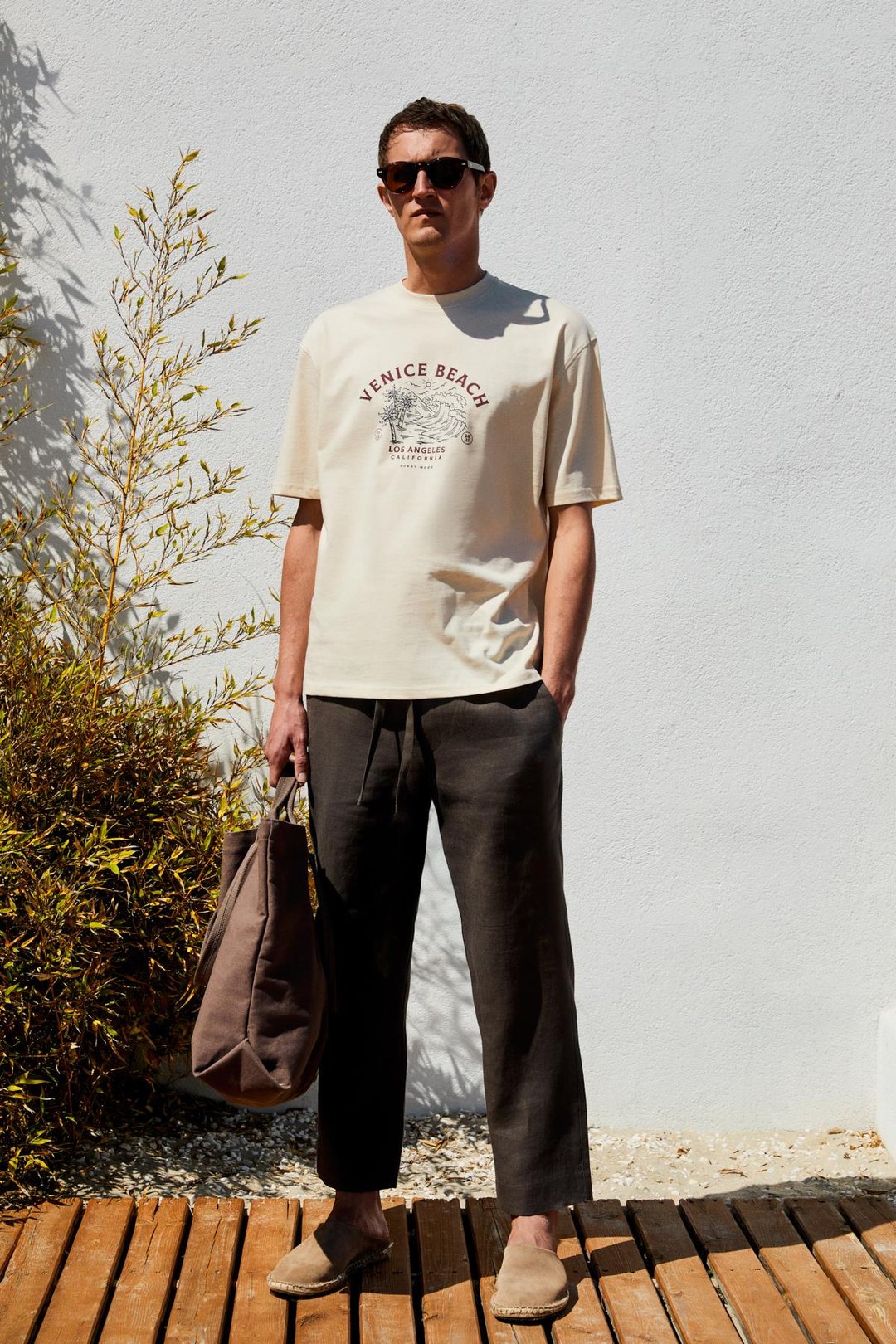 PROVENCE Erkek Bisiklet Yaka %100 Organik Pamuklu Regular Fit Açık Bej T-Shirt